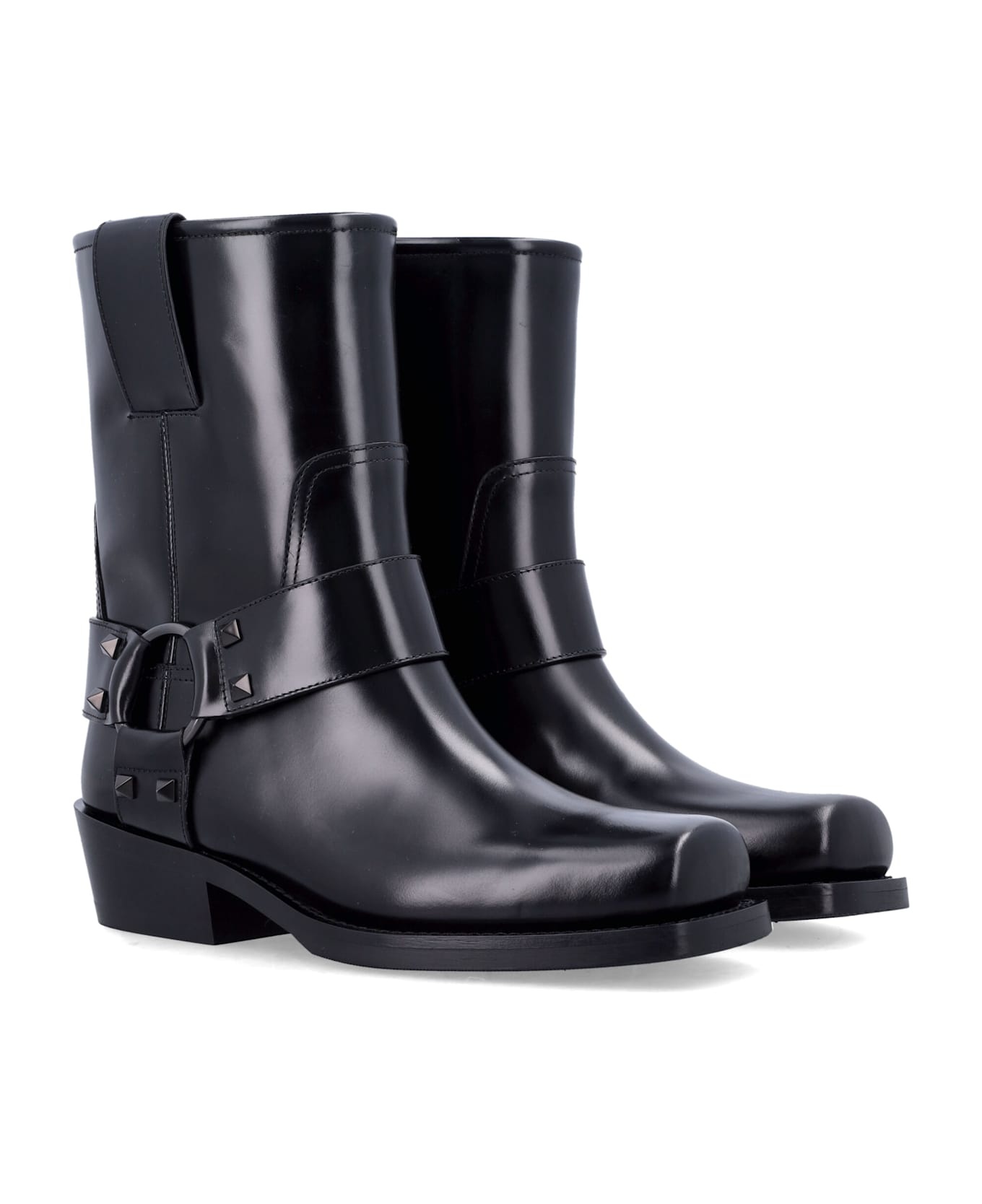 Rockstud Leather Biker Ankle Boots - 2