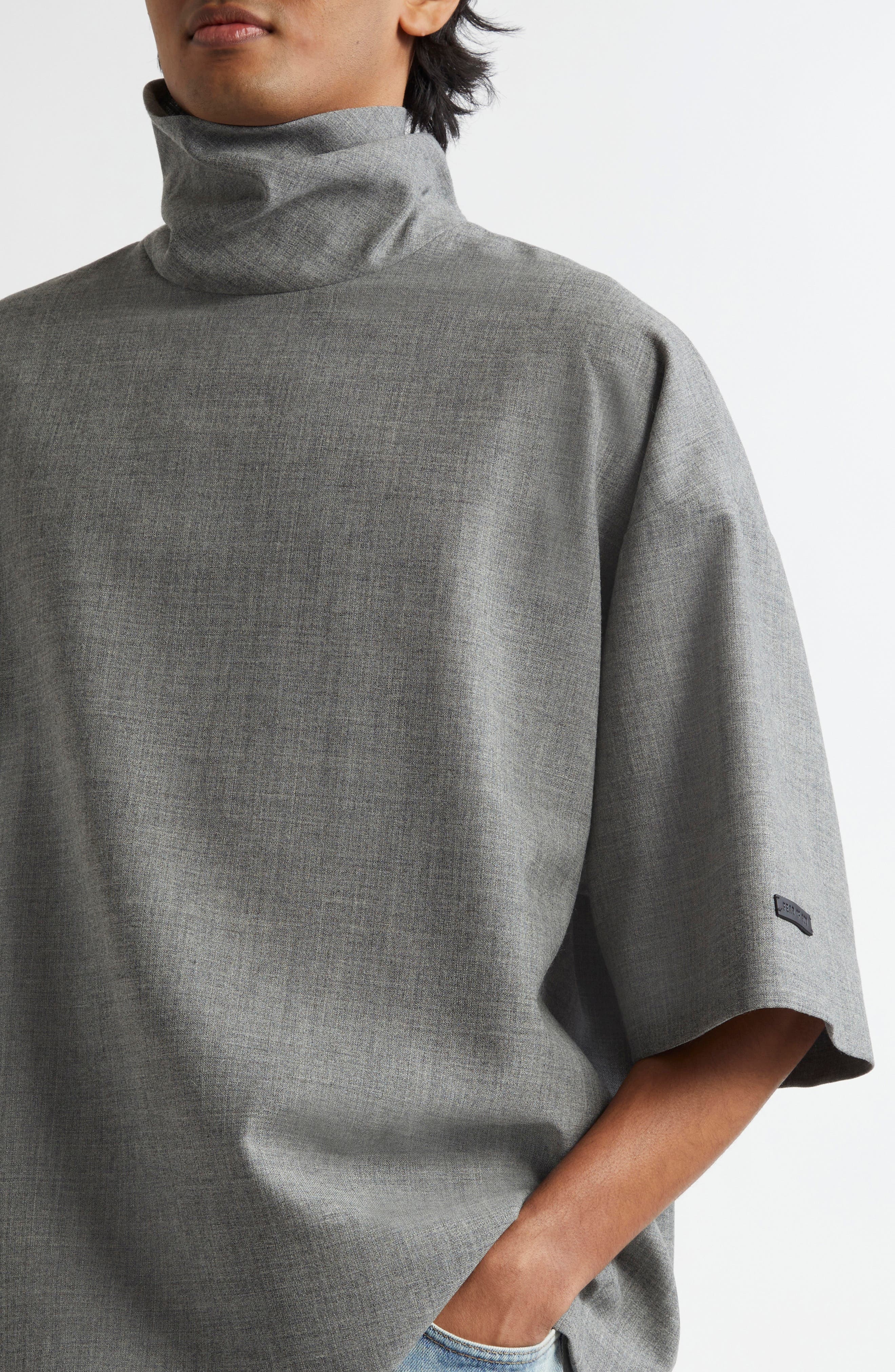 Fear of God Stand Collar Wool Canvas Shirt in Titanium at Nordstrom - 5