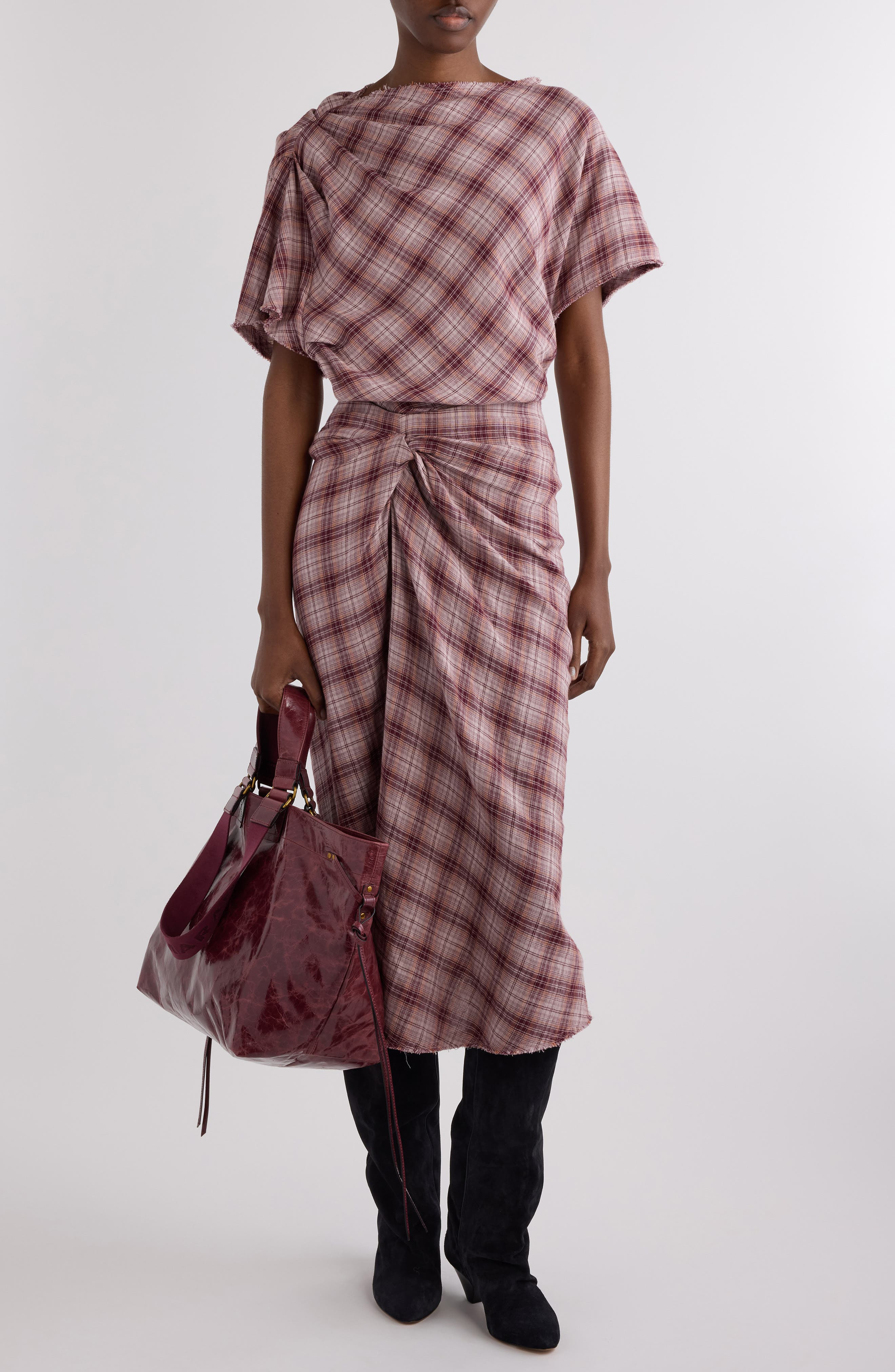 Isabel Marant Étoile Neyala Plaid Short Sleeve Cotton Top in Rosewood at Nordstrom - 2