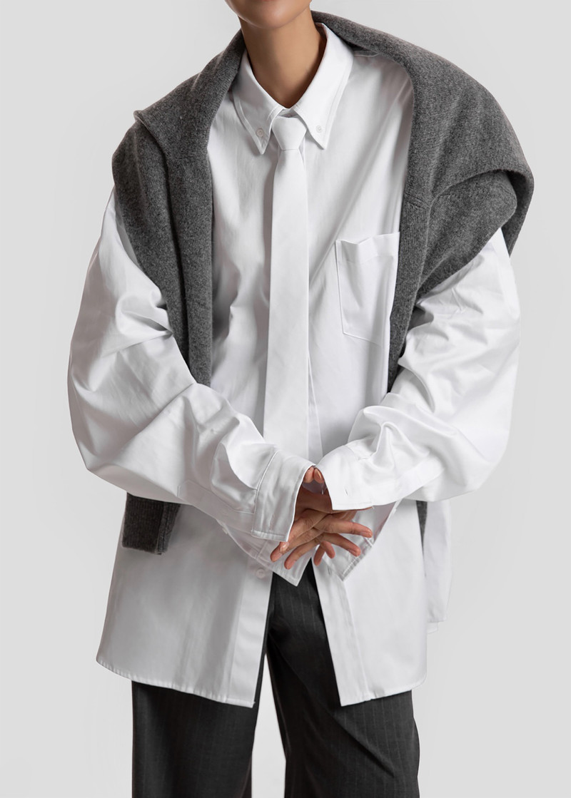 Havelock Oversized Neck-Tie Shirt - White 1