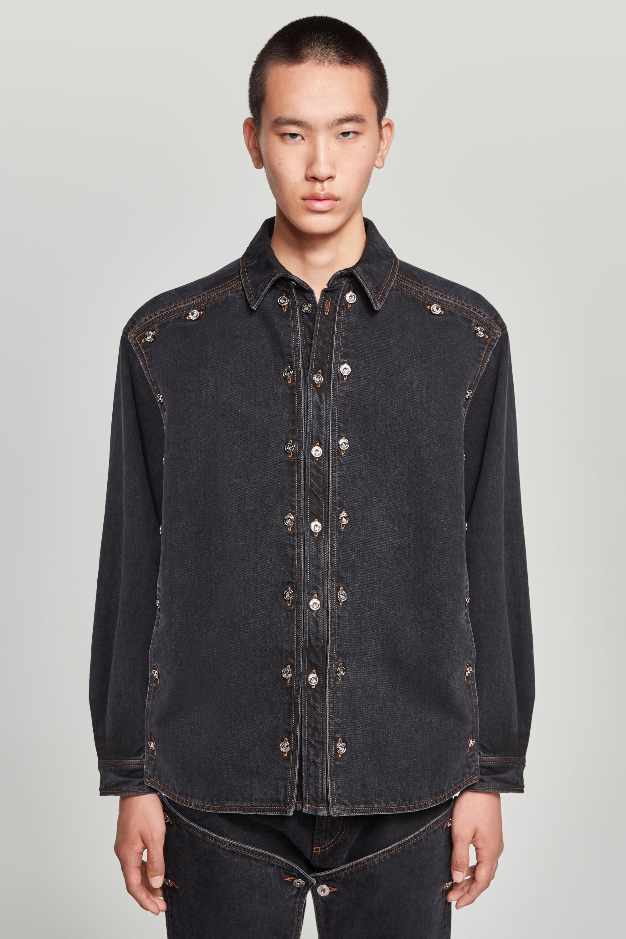 Classic Button Panel Denim Shirt - 4