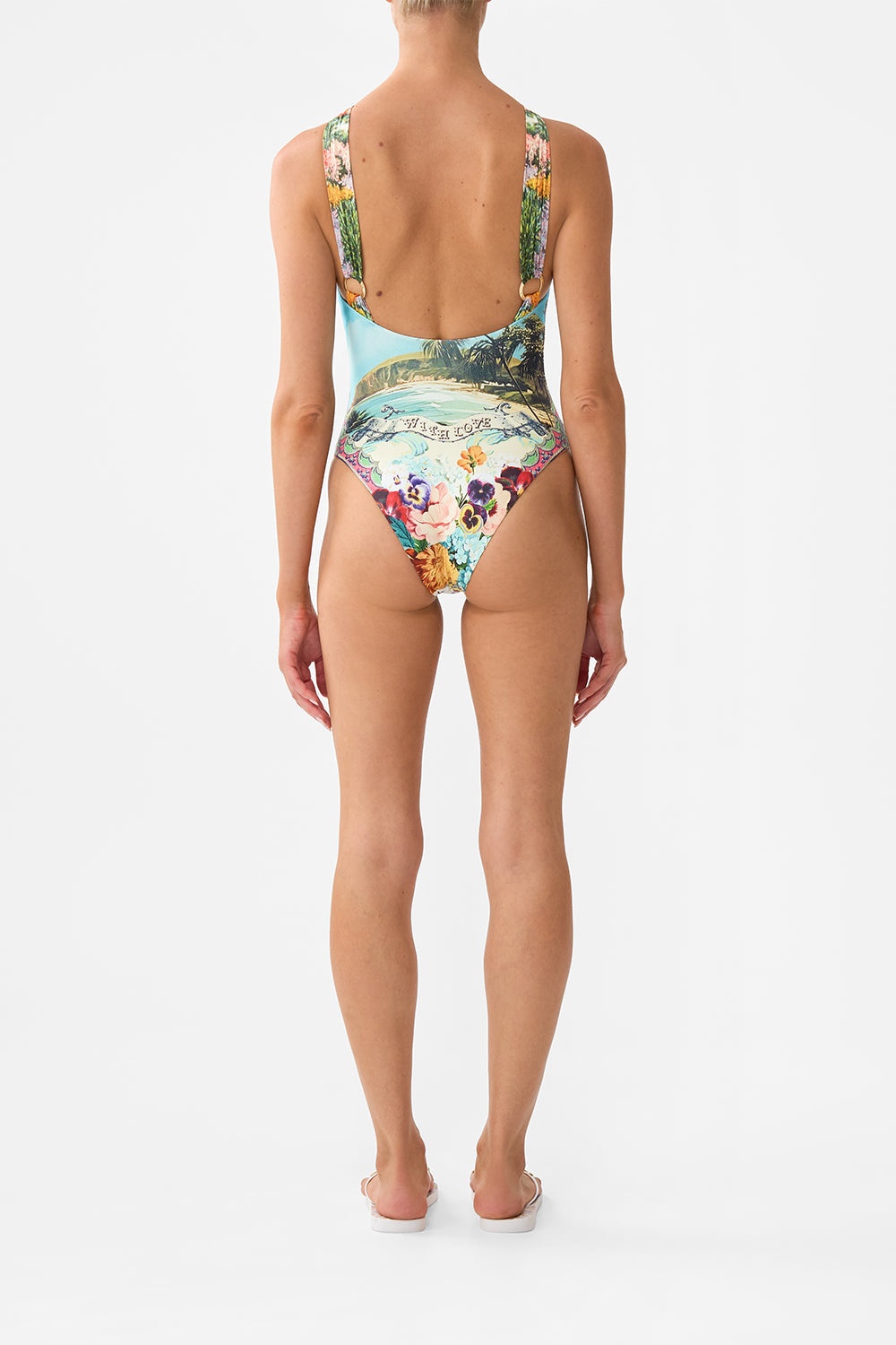 DIAMOND NECK THICK STRAP ONE PIECE W RINGS - 3