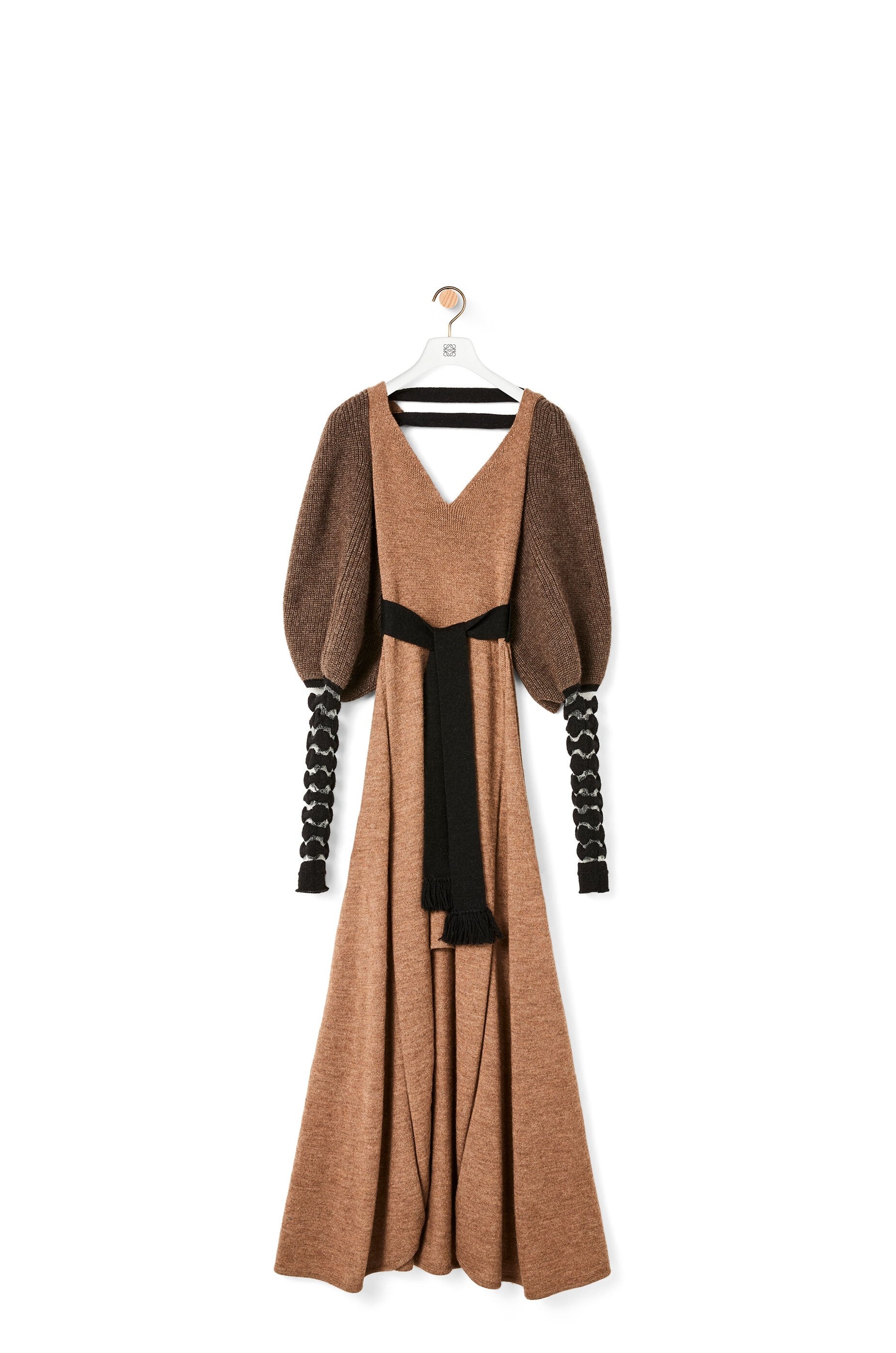 Balloon sleeve long dress in wool and alpaca - 1