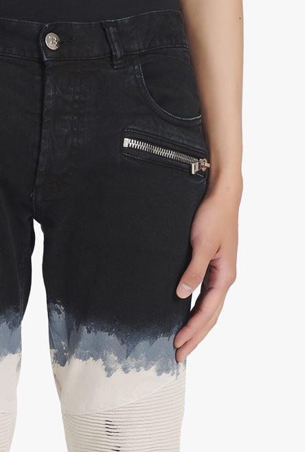 Slim cut black and white tie-dye ribbed cotton jeans - 6