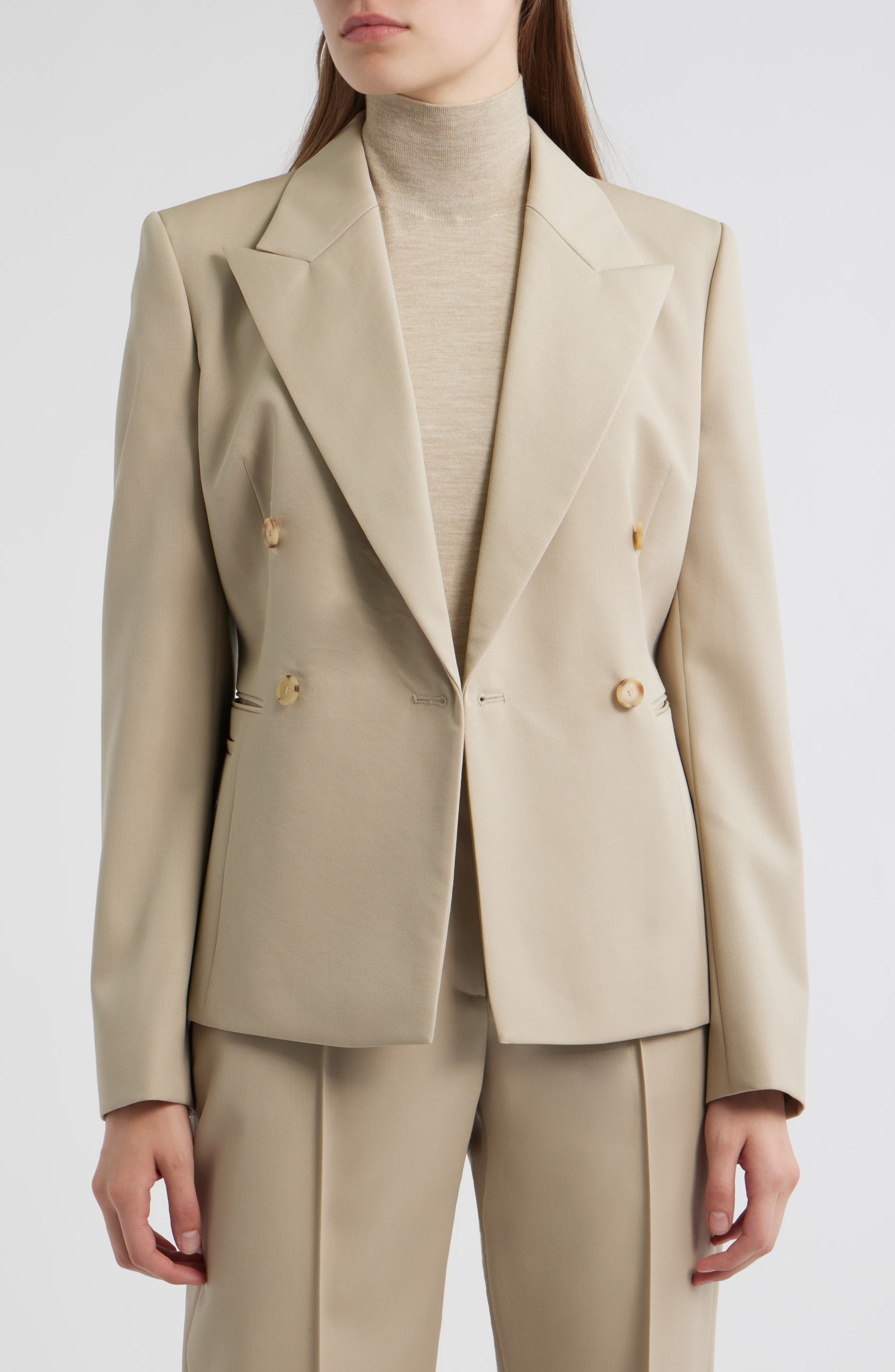 BOSS Jiamia Double Breasted Virgin Wool Blazer in Pumice at Nordstrom - 4
