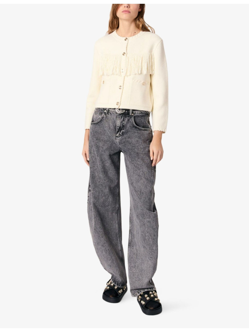maje Tassel-embellished long-sleeve cotton-blend cardigan outlook