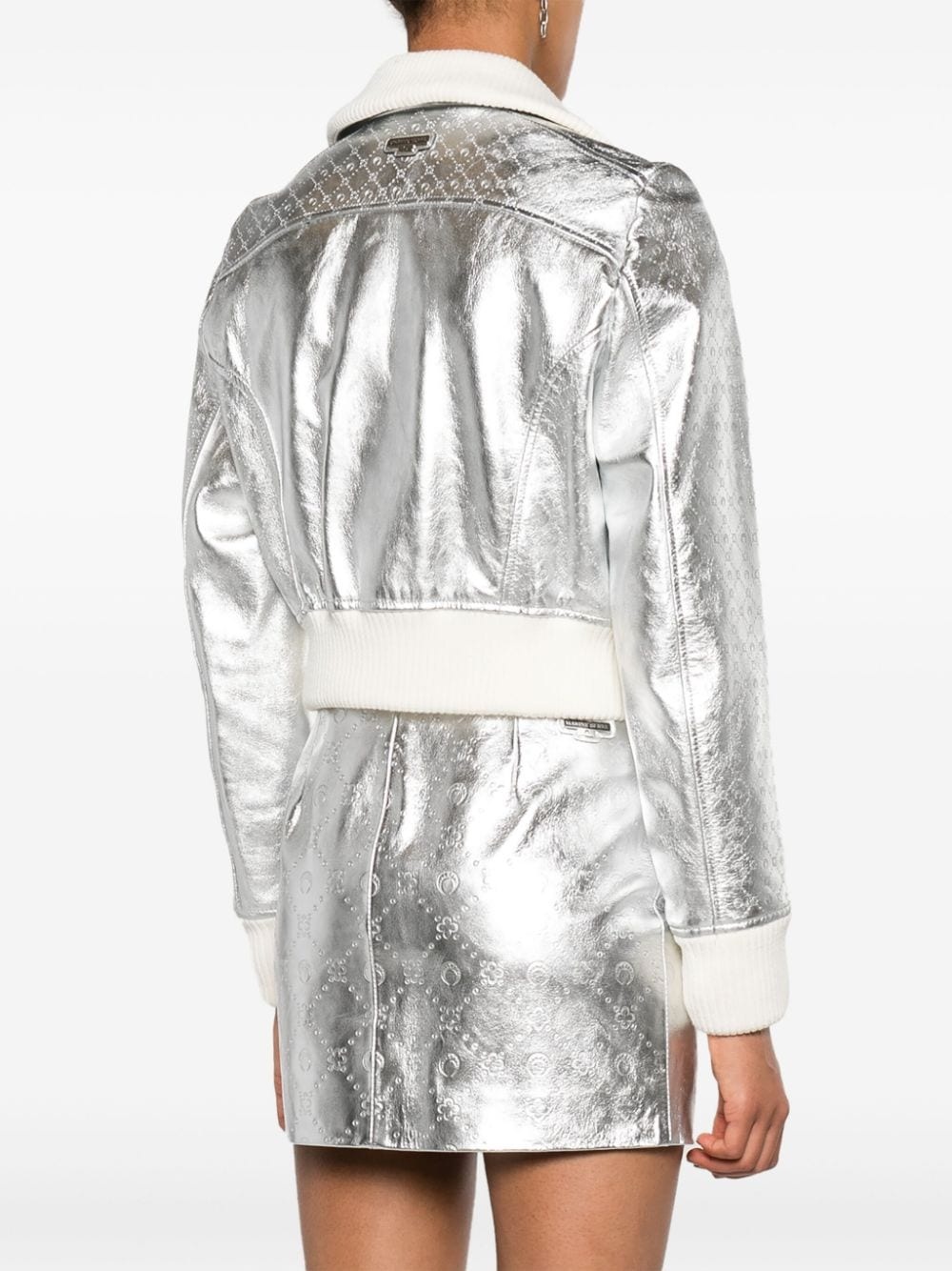 Moonogram-pattern laminated leather jacket - 4