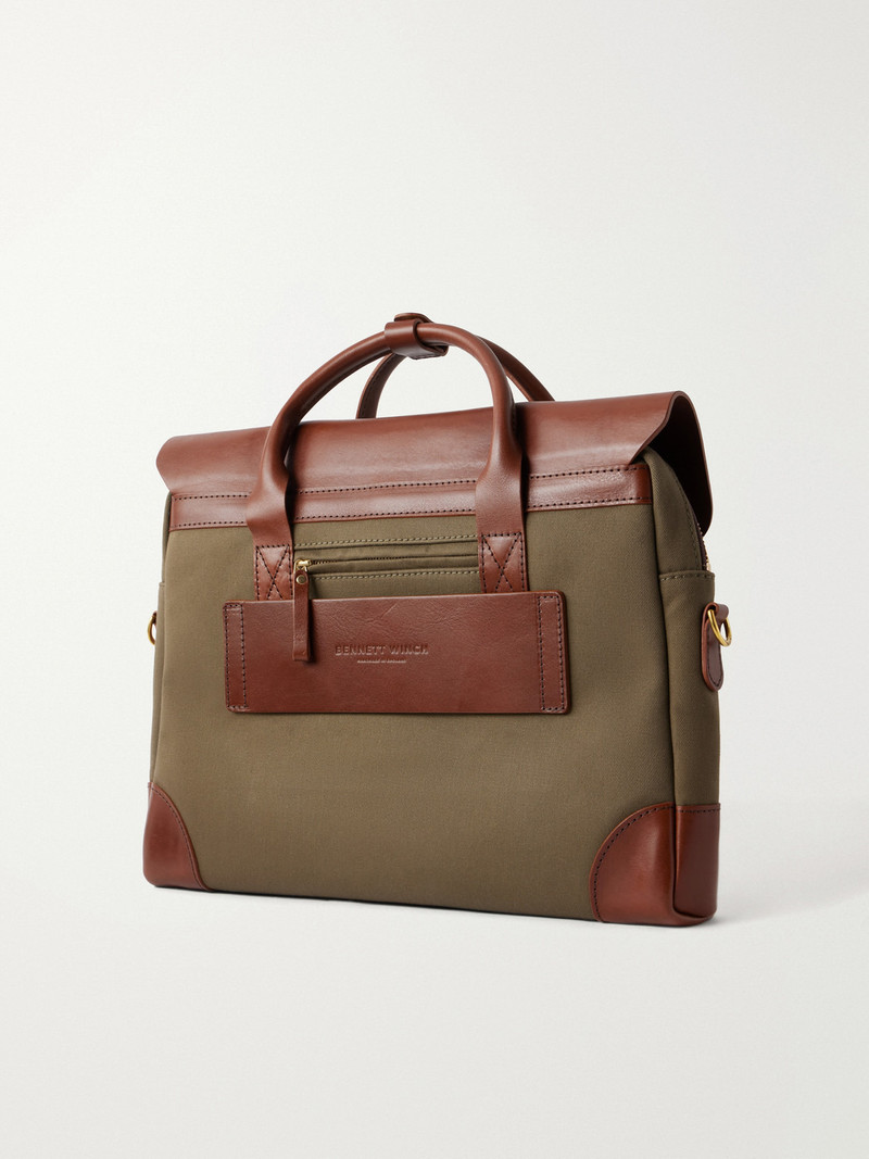 Leather-Trimmed Cotton-Twill Briefcase 4