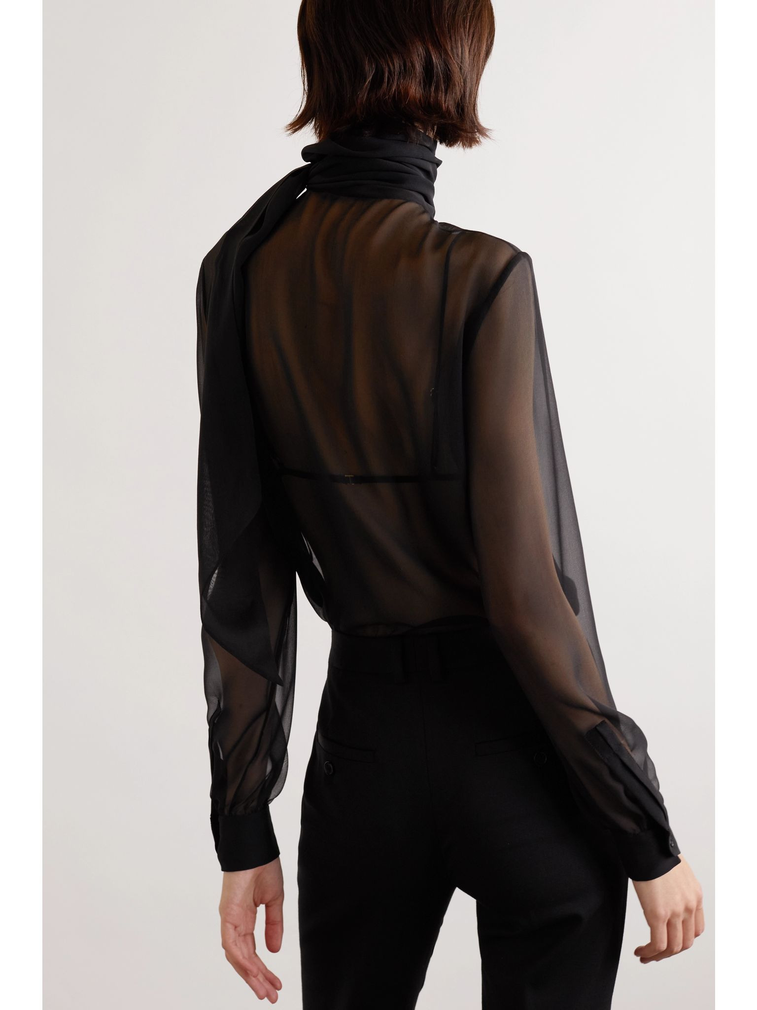 Tie-detailed silk-chiffon blouse Black - 4