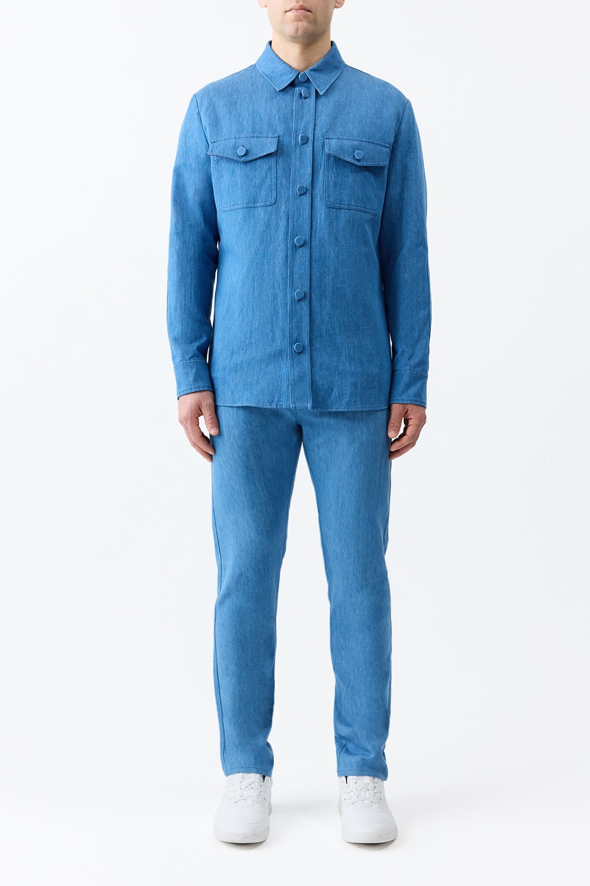 Everly Overshirt in Light Blue Recycled Cotton Linen Denim - 3