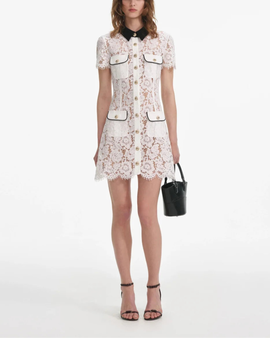 WHITE LACE CONTRAST COLLAR MINI DRESS - 2