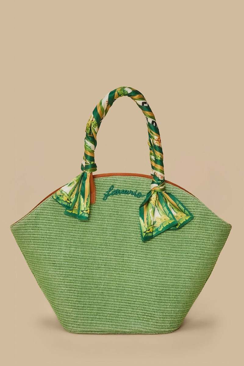 Green Coconut Toucan Raffia Shell Tote 8