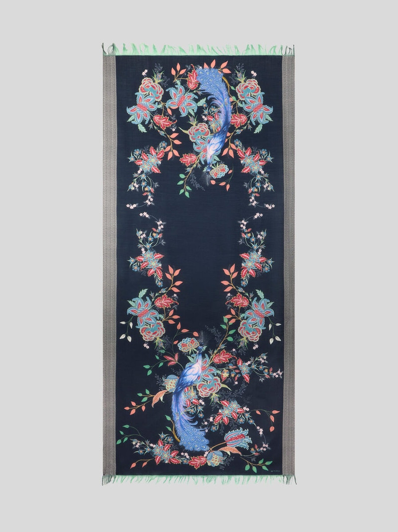 Etro WOOL SCARF WITH PEACOCKS outlook