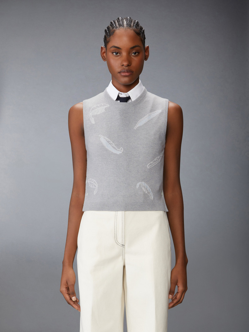Thom Browne FEATHER INTARSIA CASHMERE CROPPED SHELL TOP outlook