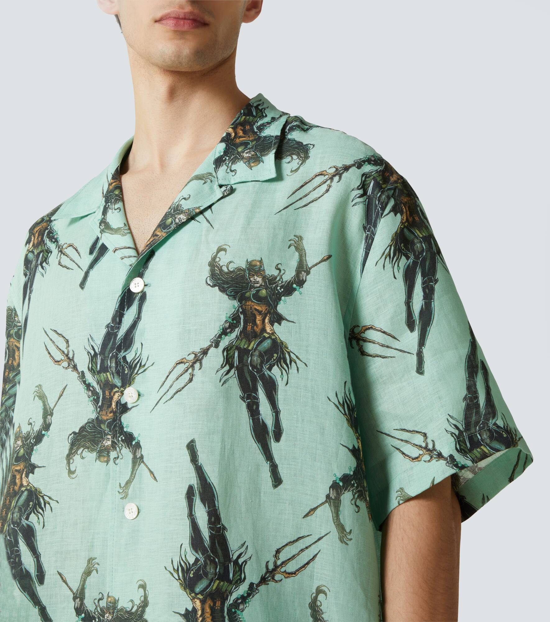 Printed linen bowling shirt - 5