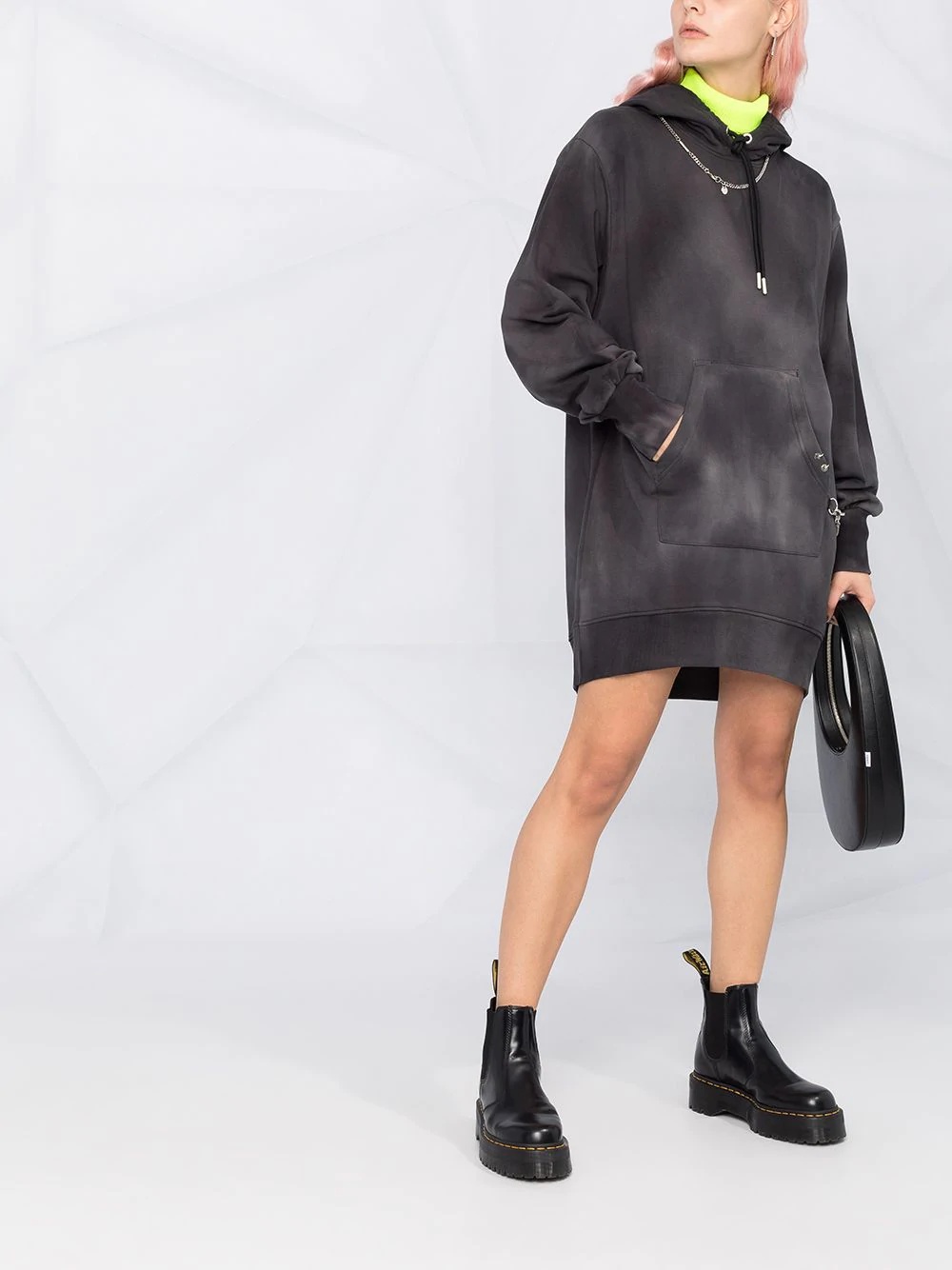 acid-wash hooded sweatshirt dress - 2