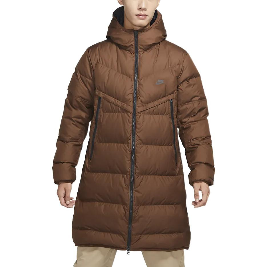 Nike hooded puffer long coat 'Brown' DV1134-259 - 4