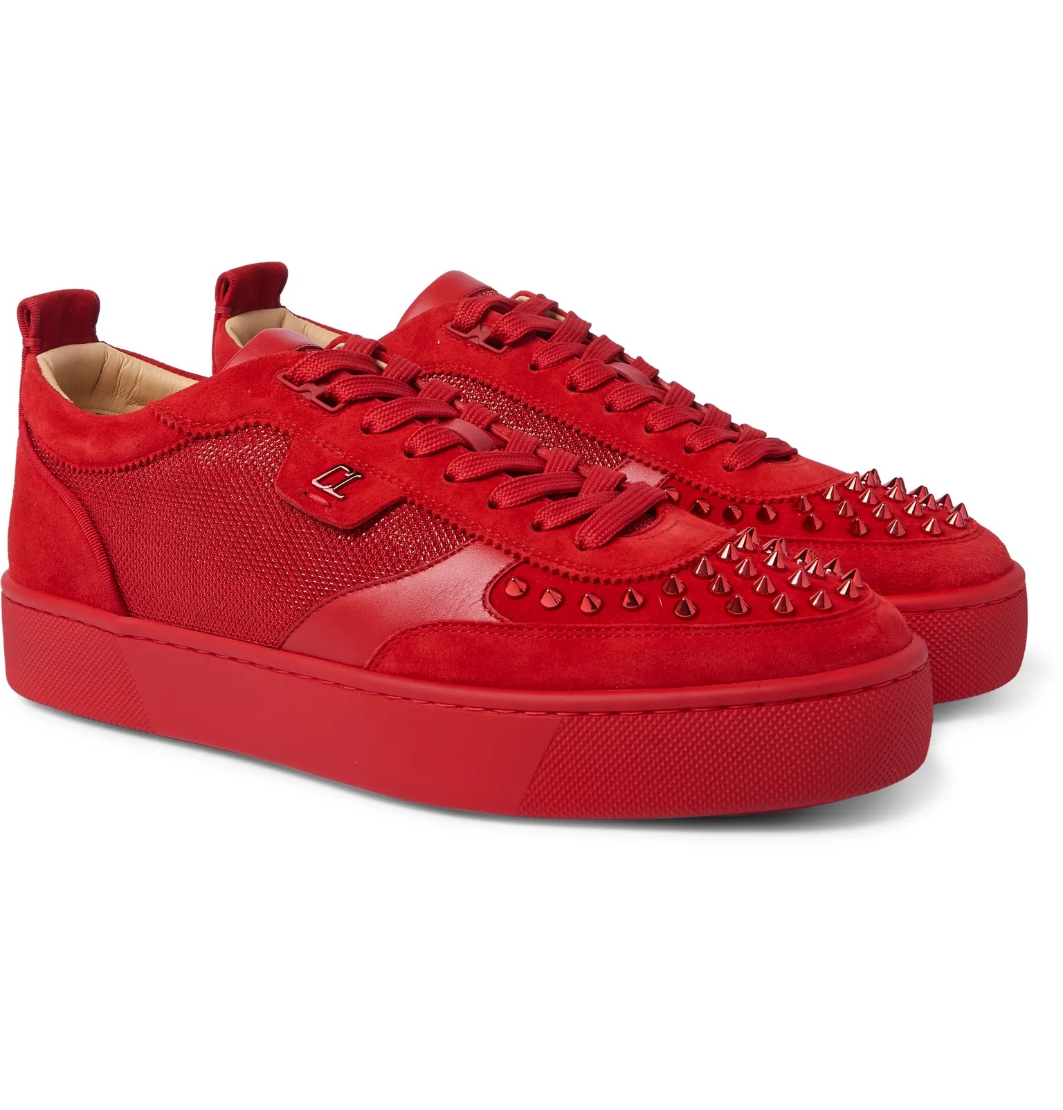 Happyrui Spiked Suede-Trimmed Glittered-Mesh Sneakers - 2