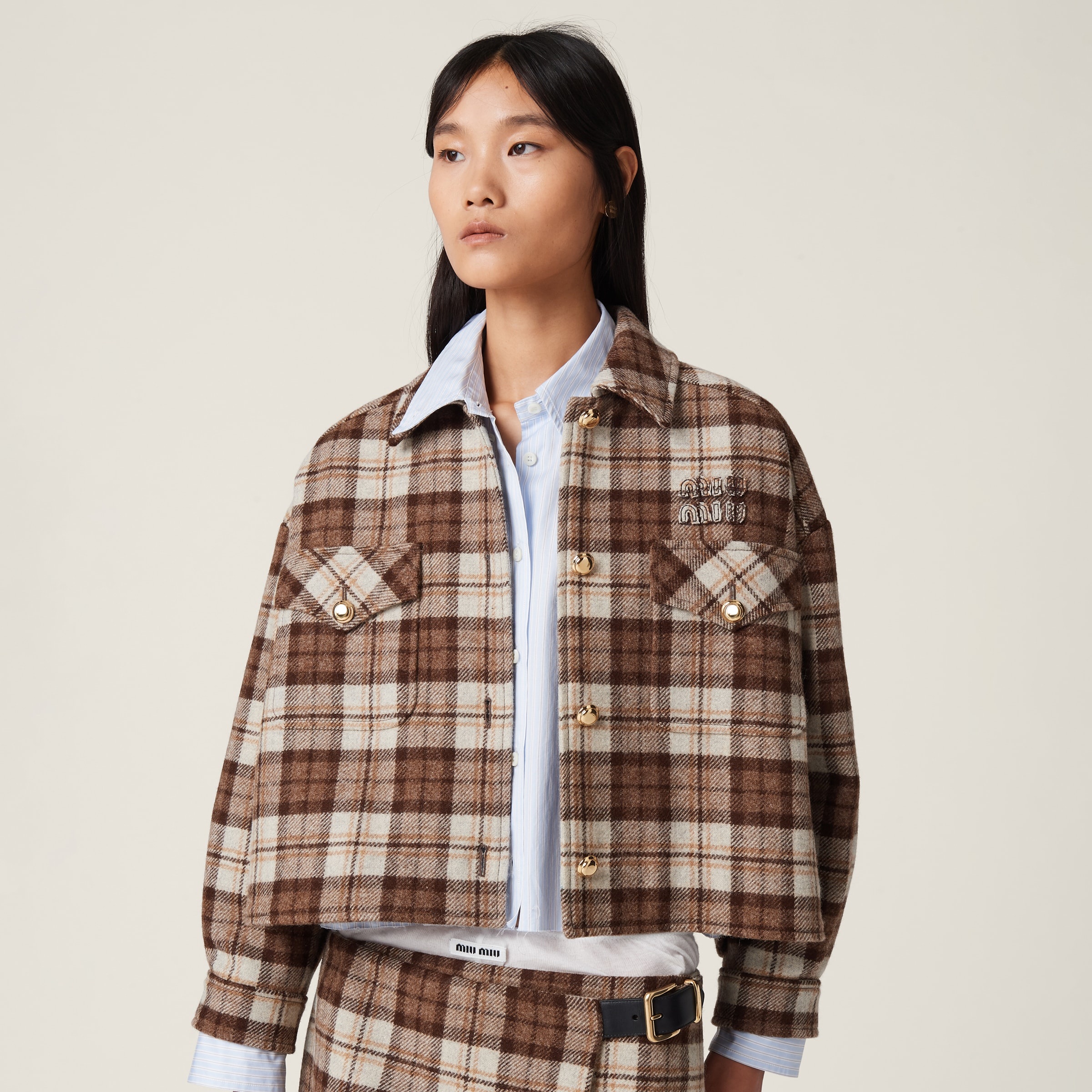 MiuMiu＊Single-breasted check jacketチェックジャケット＊送込 Miu Miu Check blouson jacket | REVERSIBLE