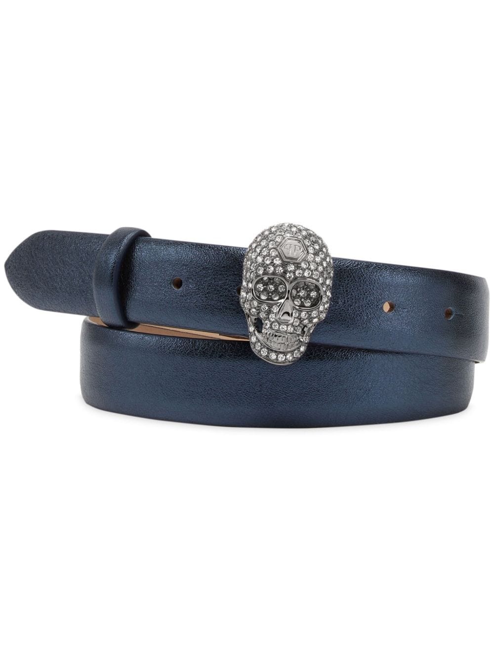 skull-buckle leather belt - 1