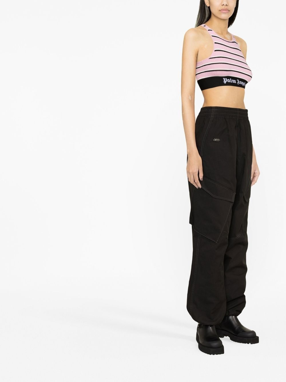 logo-tape striped crop top - 4