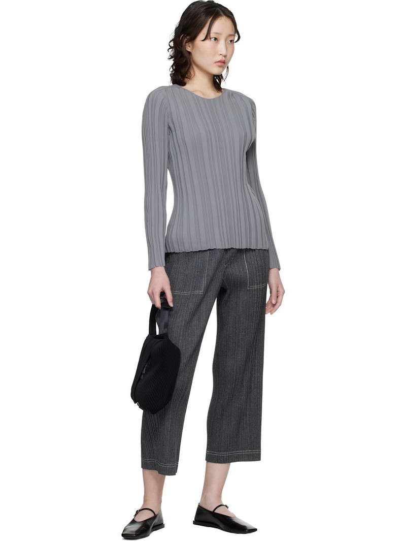 Pleats Please Issey Miyake Gray Rib Knit Top outlook