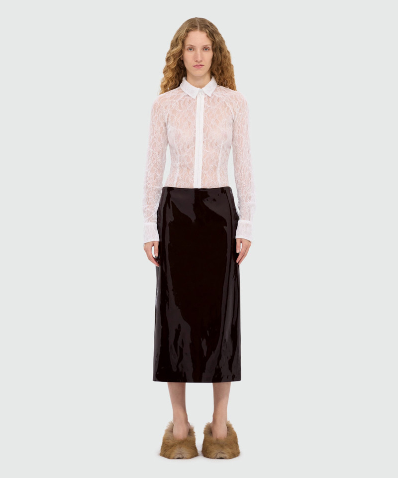 MSGM Brown vinyl midi skirt outlook