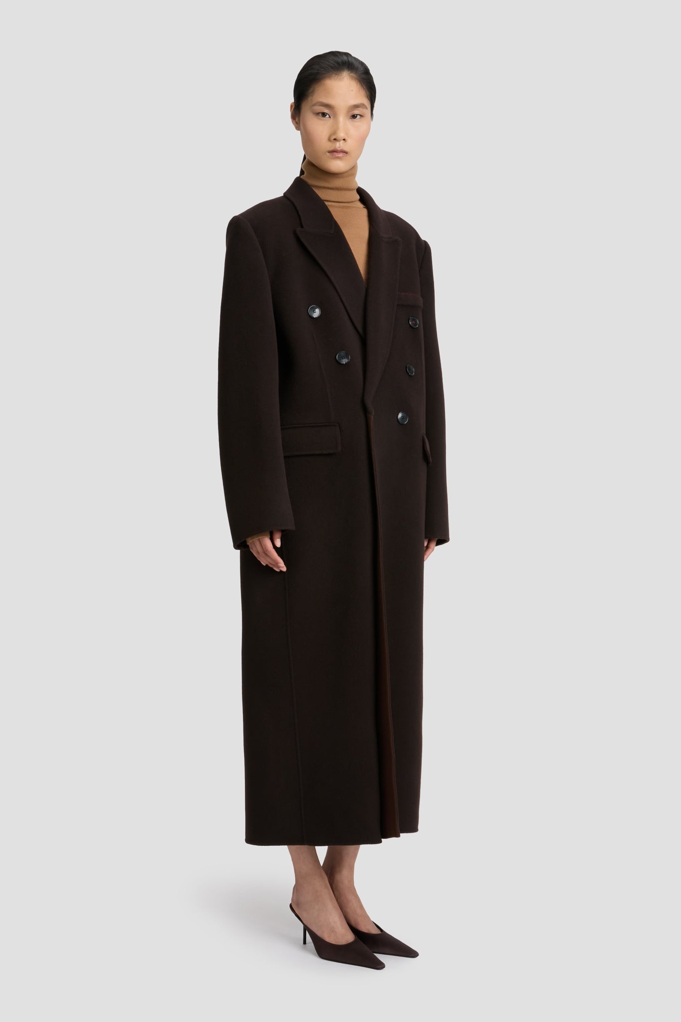 Double Faced Overcoat In Dark Chocolate - 4