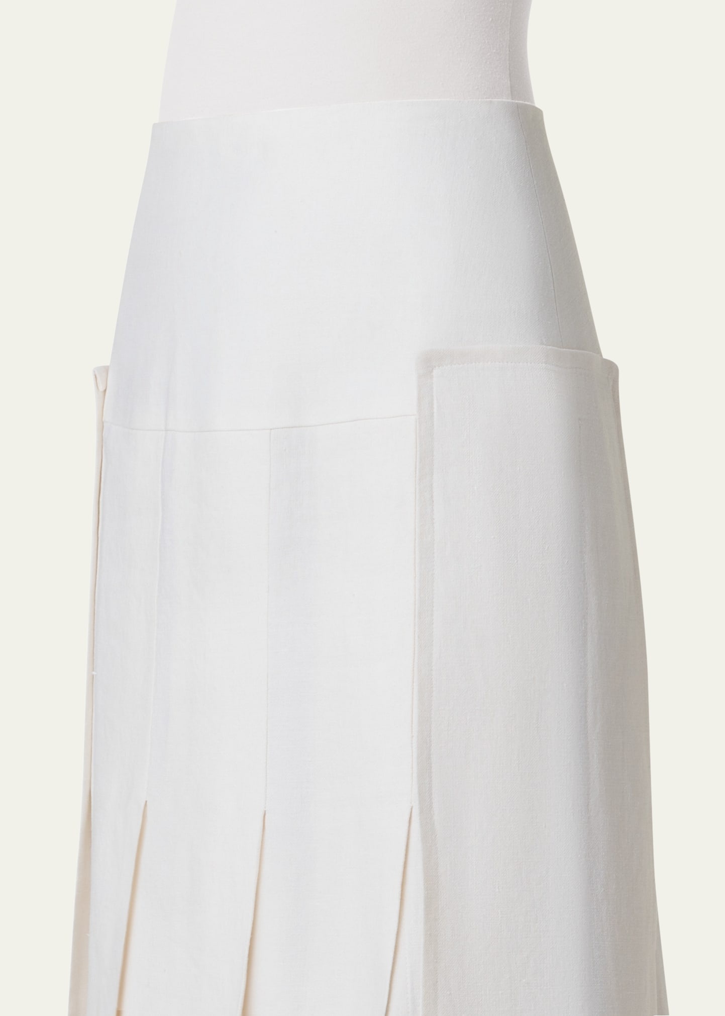 Stonewashed Linen-Wool Pleated Midi Skirt - 5
