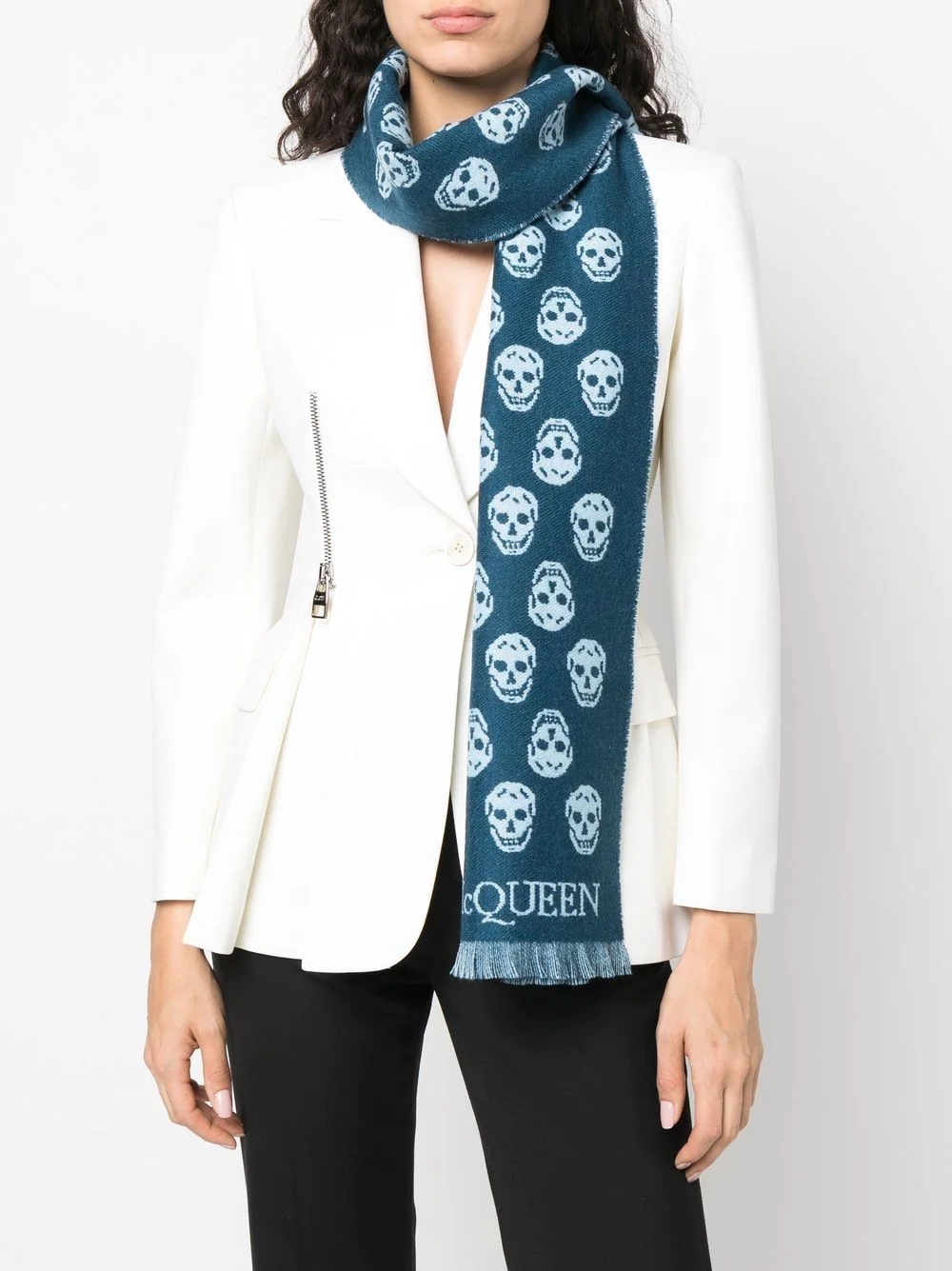 frayed skull-print scarf - 2