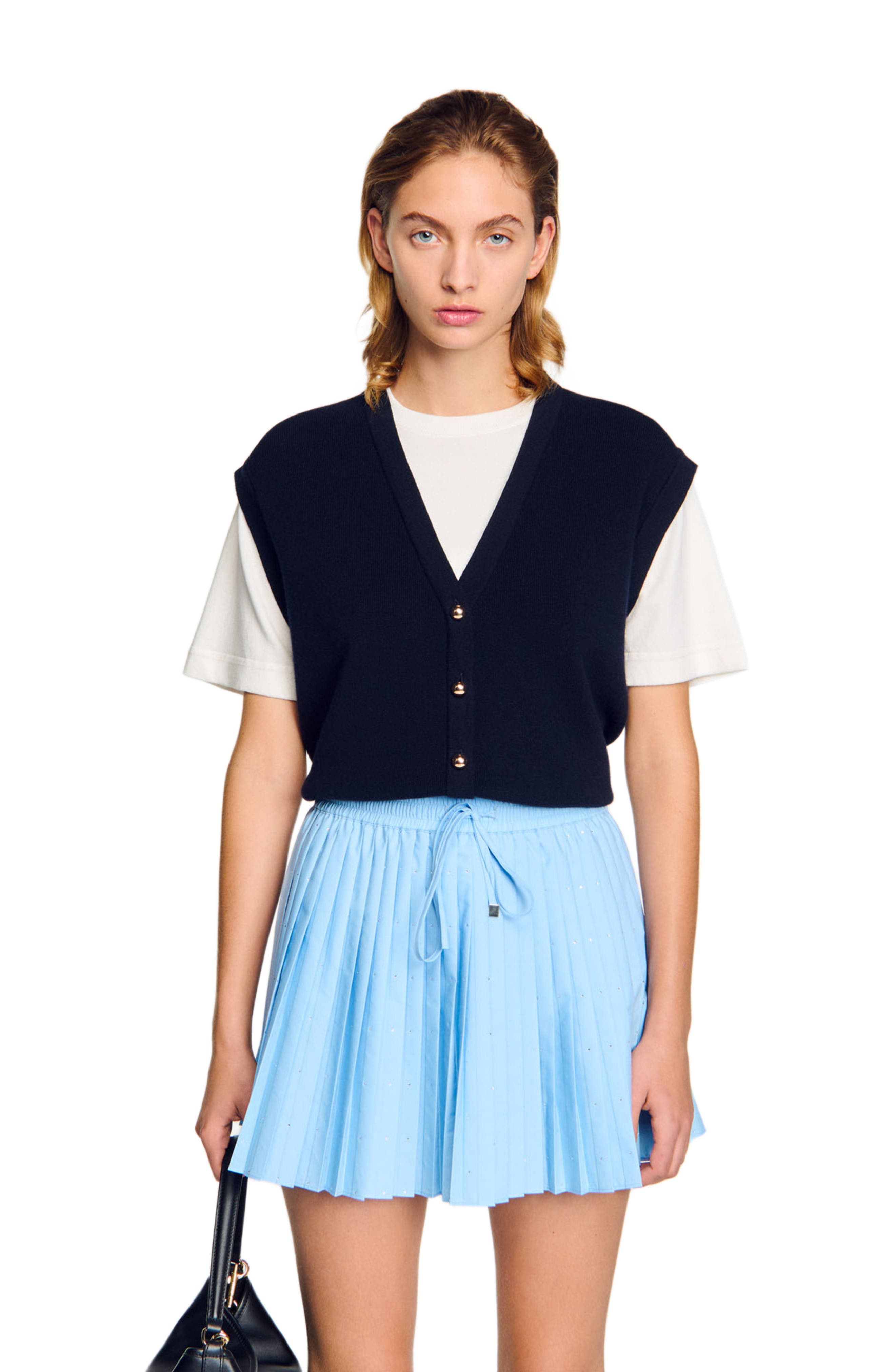 SANDRO Two-tone wool and cashmere sweater in Dark Navy at Nordstrom - 3