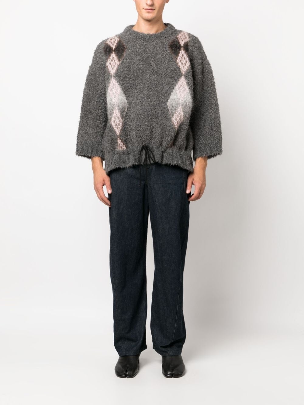 brushed-effect knitted drawstring jumper - 2