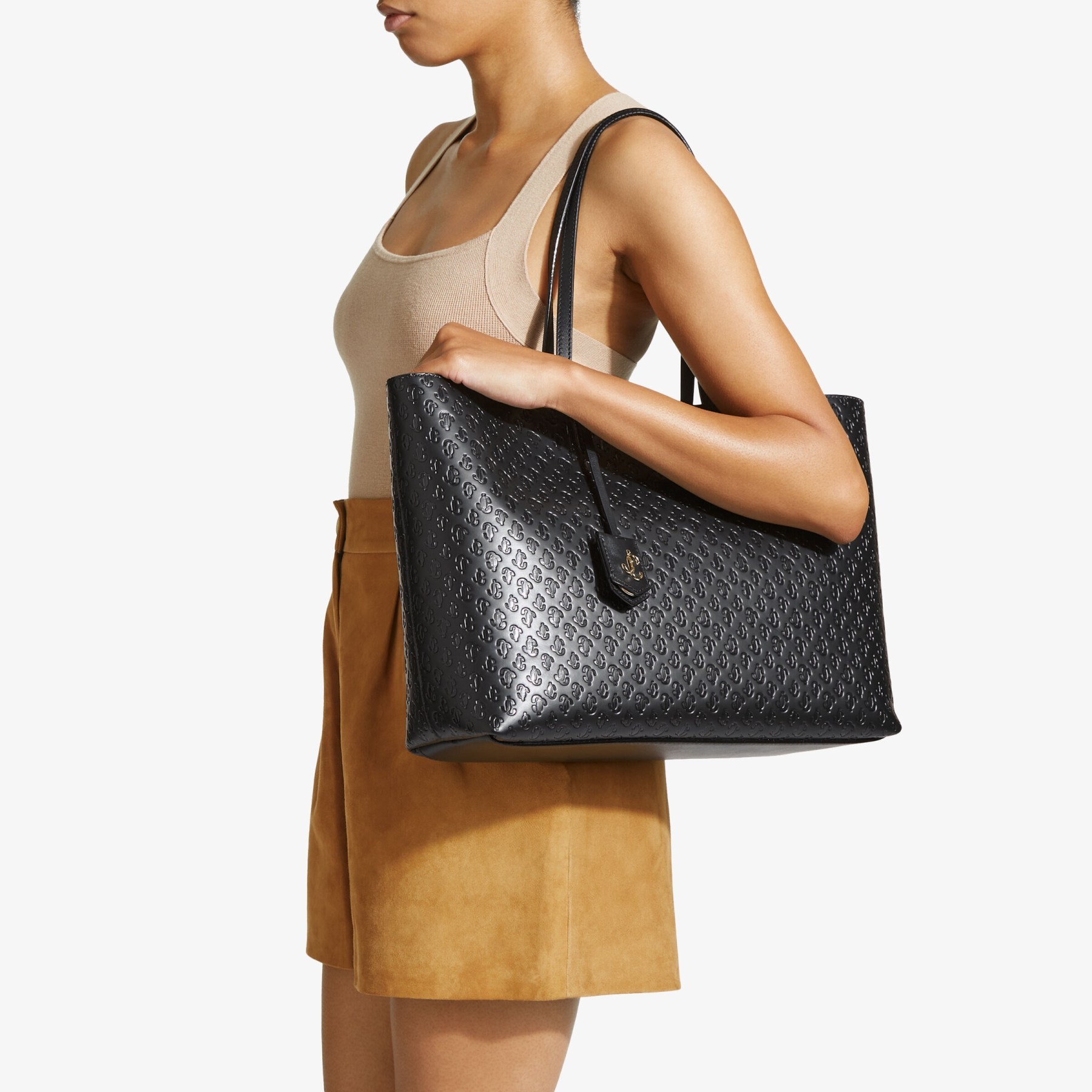Nine2five E/w
Black JC Monogram Pattern Tote Bag with Light Gold JC Emblem - 2