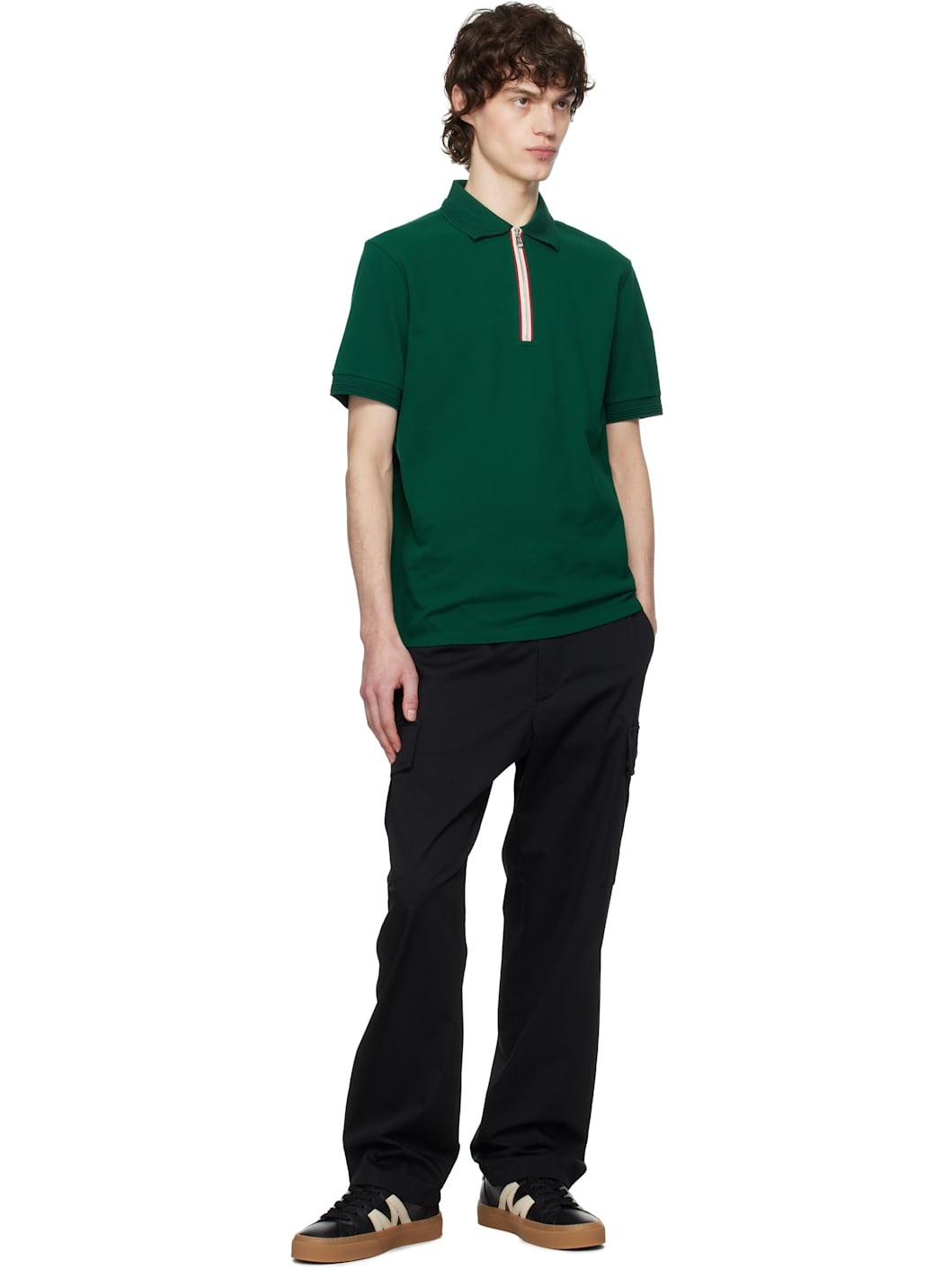 Green Tricolour Trim Cotton Piquet Polo - 5