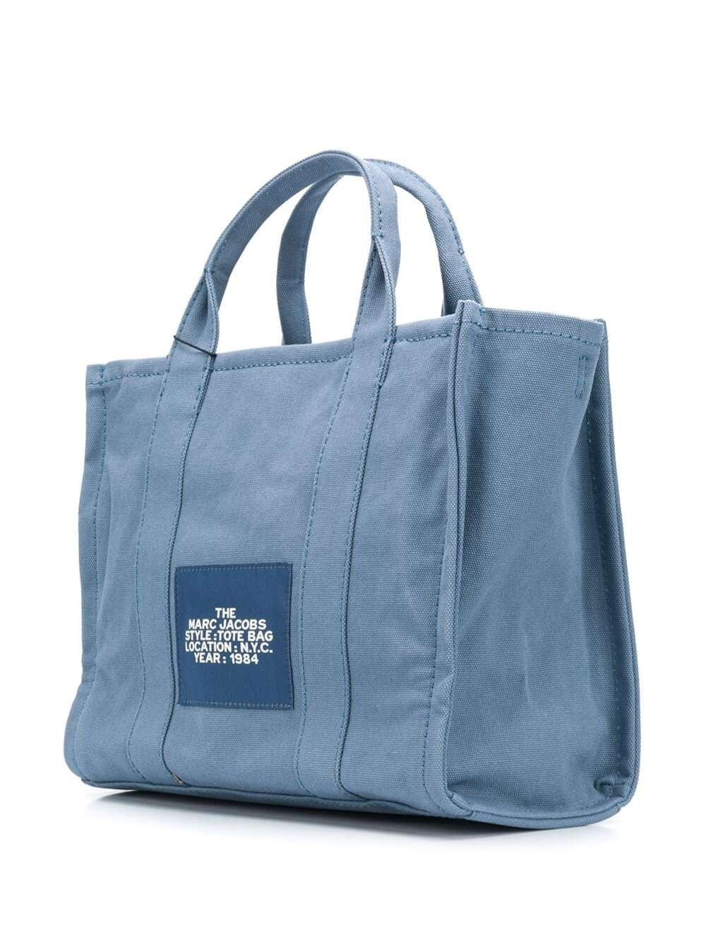 Marc Jacobs Women Light Blue Canvas Traveler Tote Handbag With Logo Print - 3