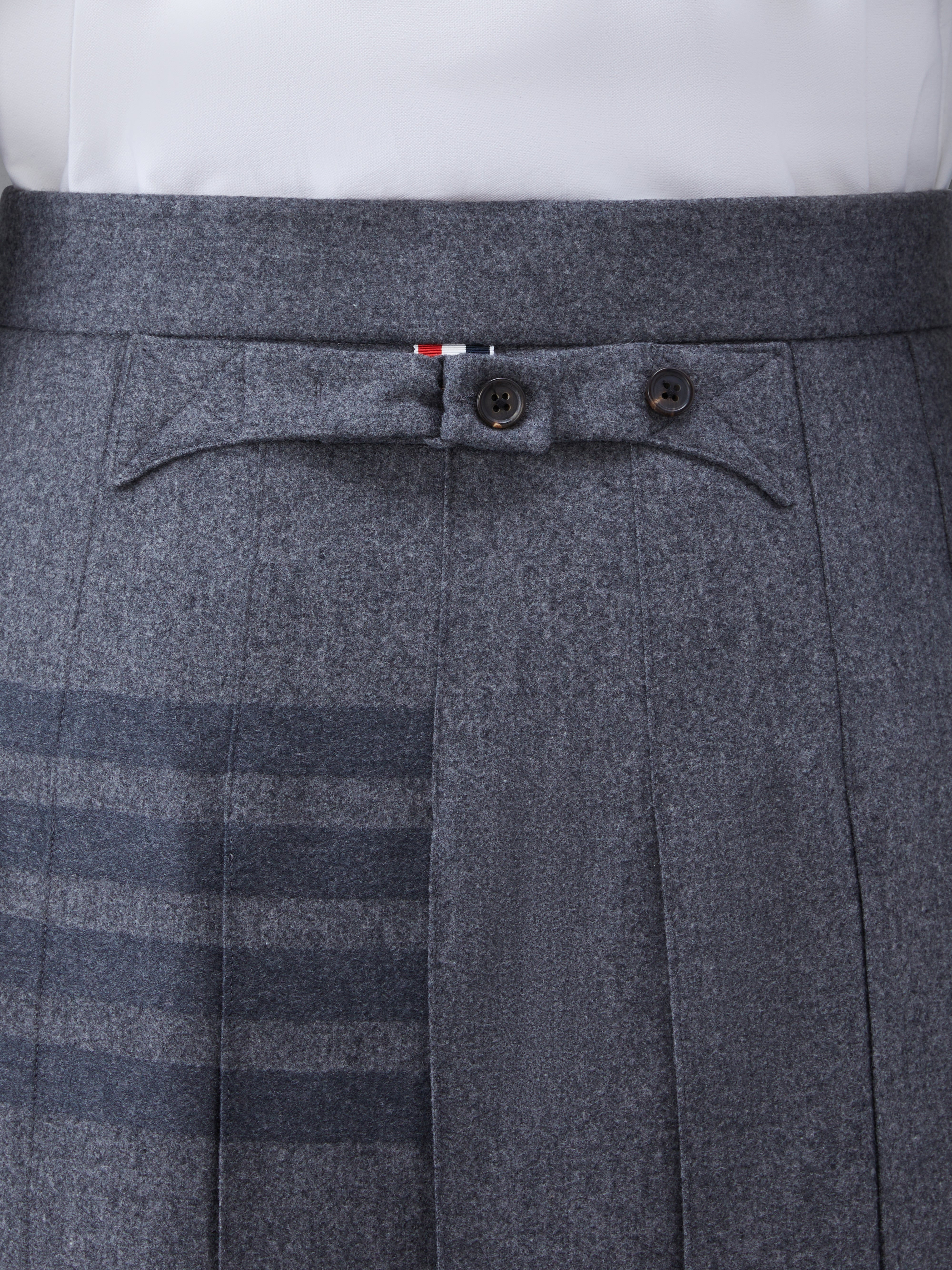 Medium Grey Wool Cashmere Flannel Knee Length Pleated 4-Bar Skirt - 6