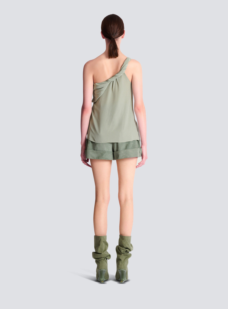 Draped one-shoulder silk crepe top 4