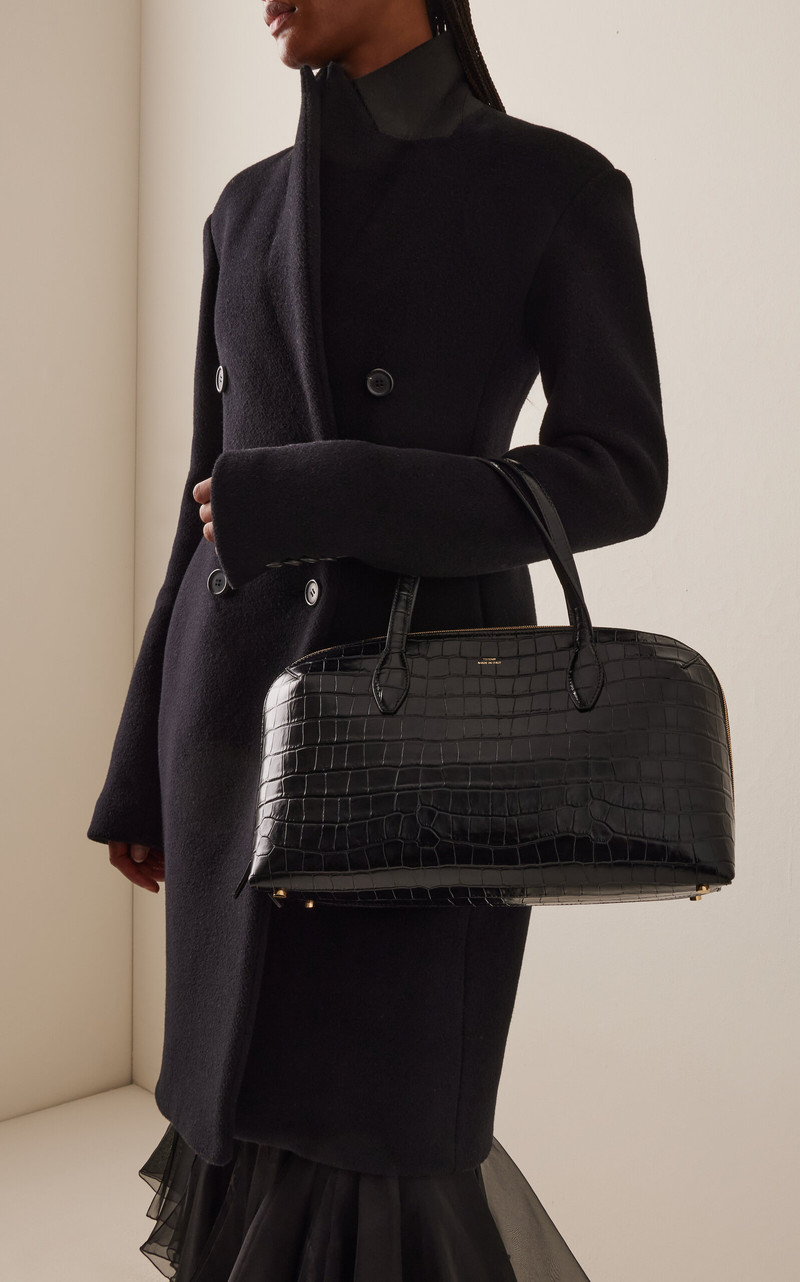 TOTEME Lounge Medium Croc-Embossed Leather Tote Bag black outlook