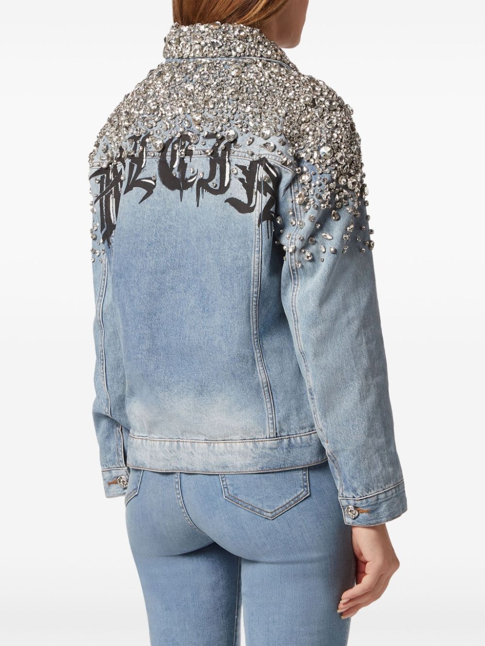 crystal-embellished denim jacket - 4