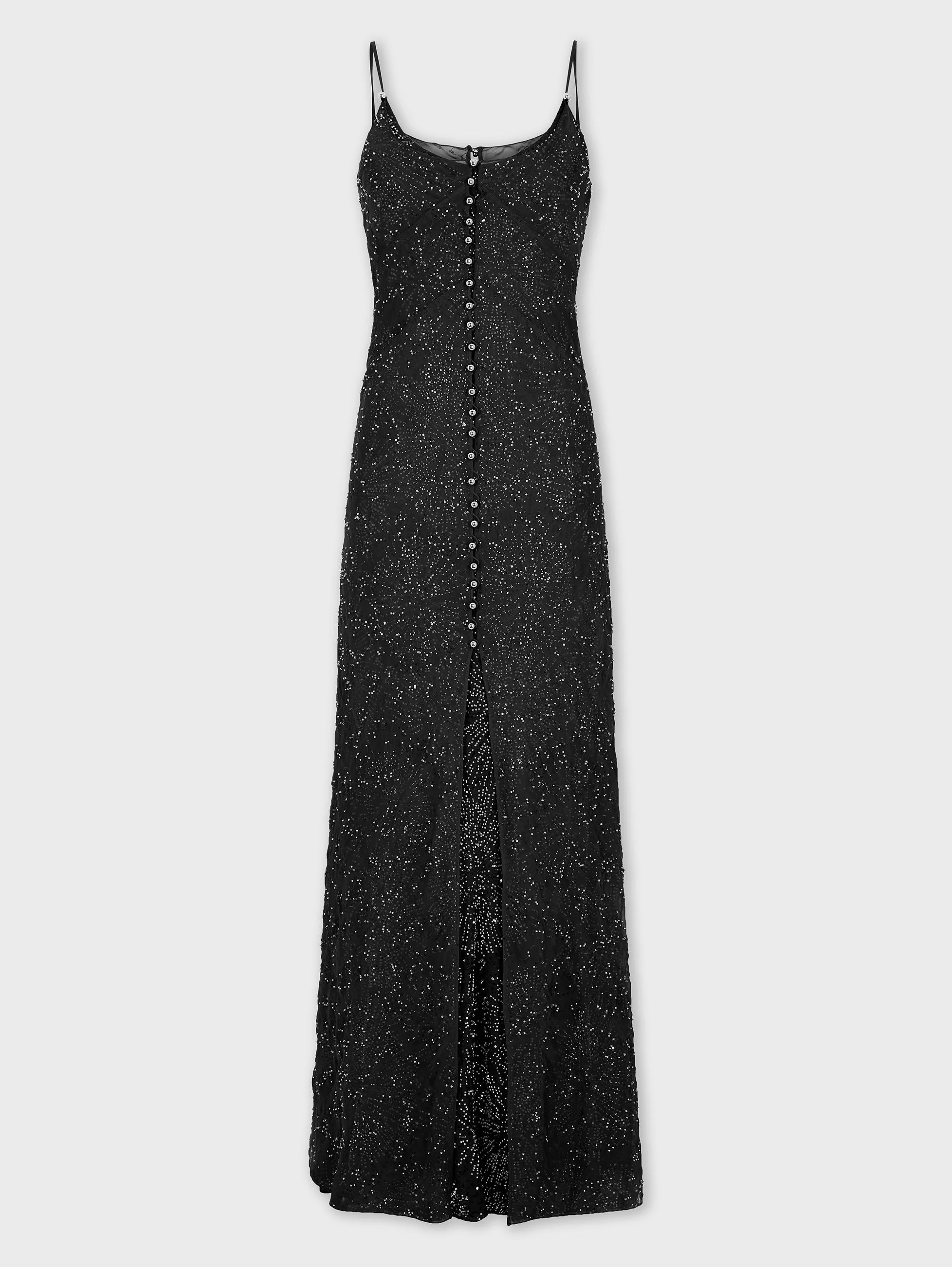 LONG CREPE DRESS WITH PEARL EMBROIDERY - 1