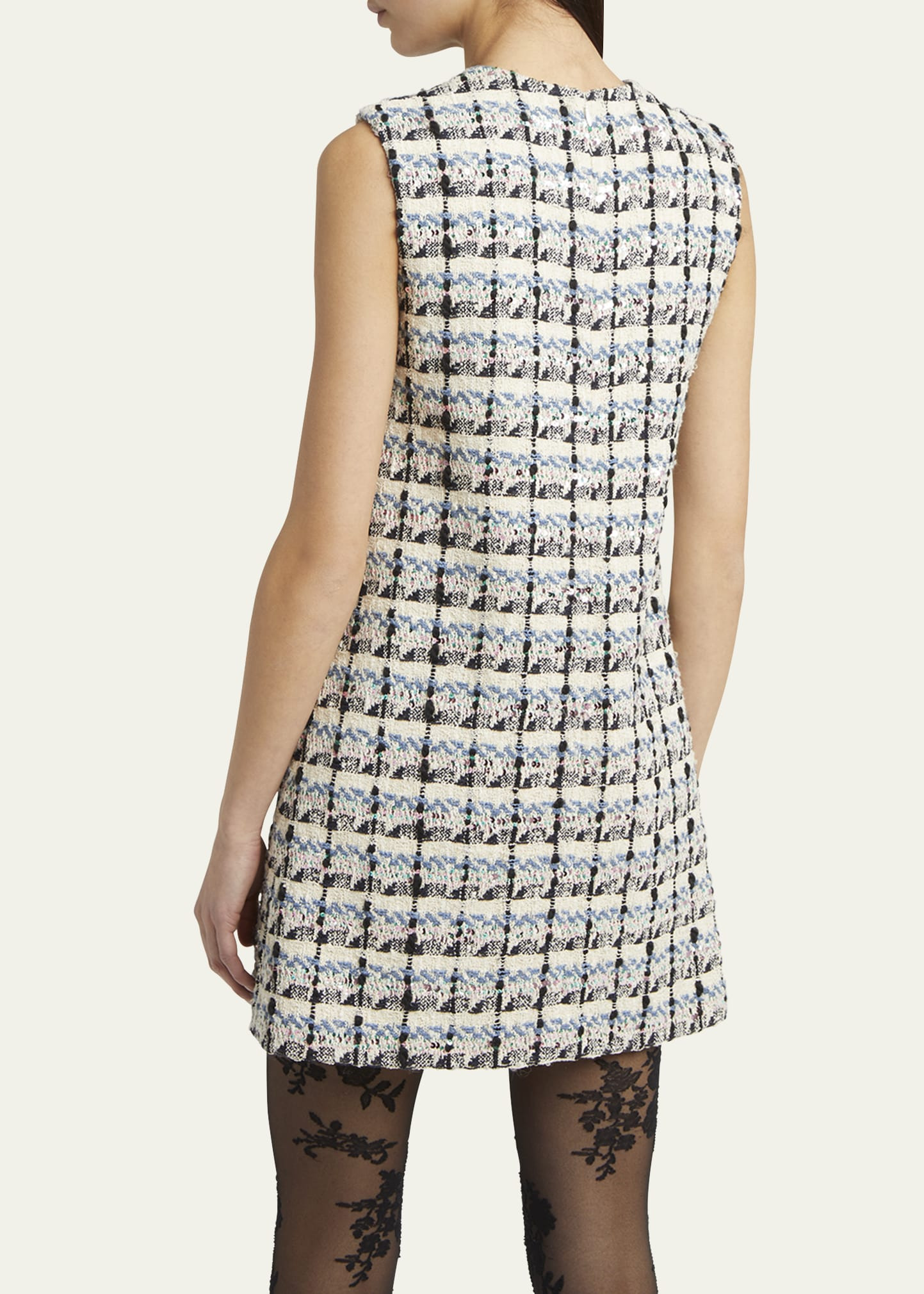 Bow-Embellished Sequin Tweed Mini Dress - 3