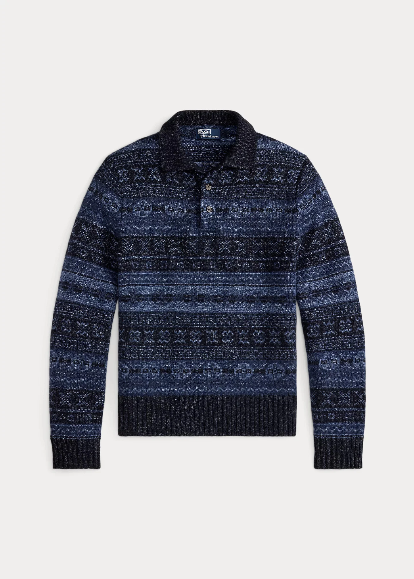 Fair Isle Wool-Linen Polo Sweater - 1