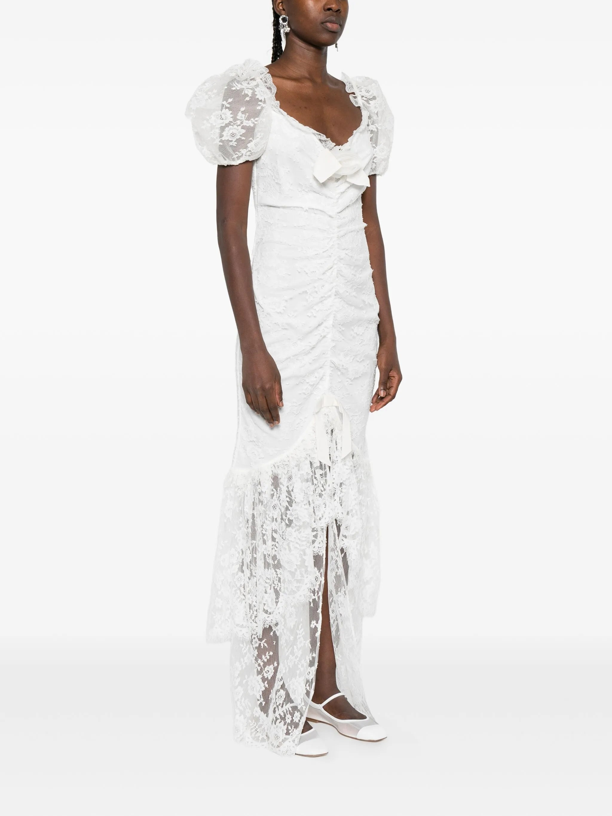 puff-sleeve lace maxi dress - 3