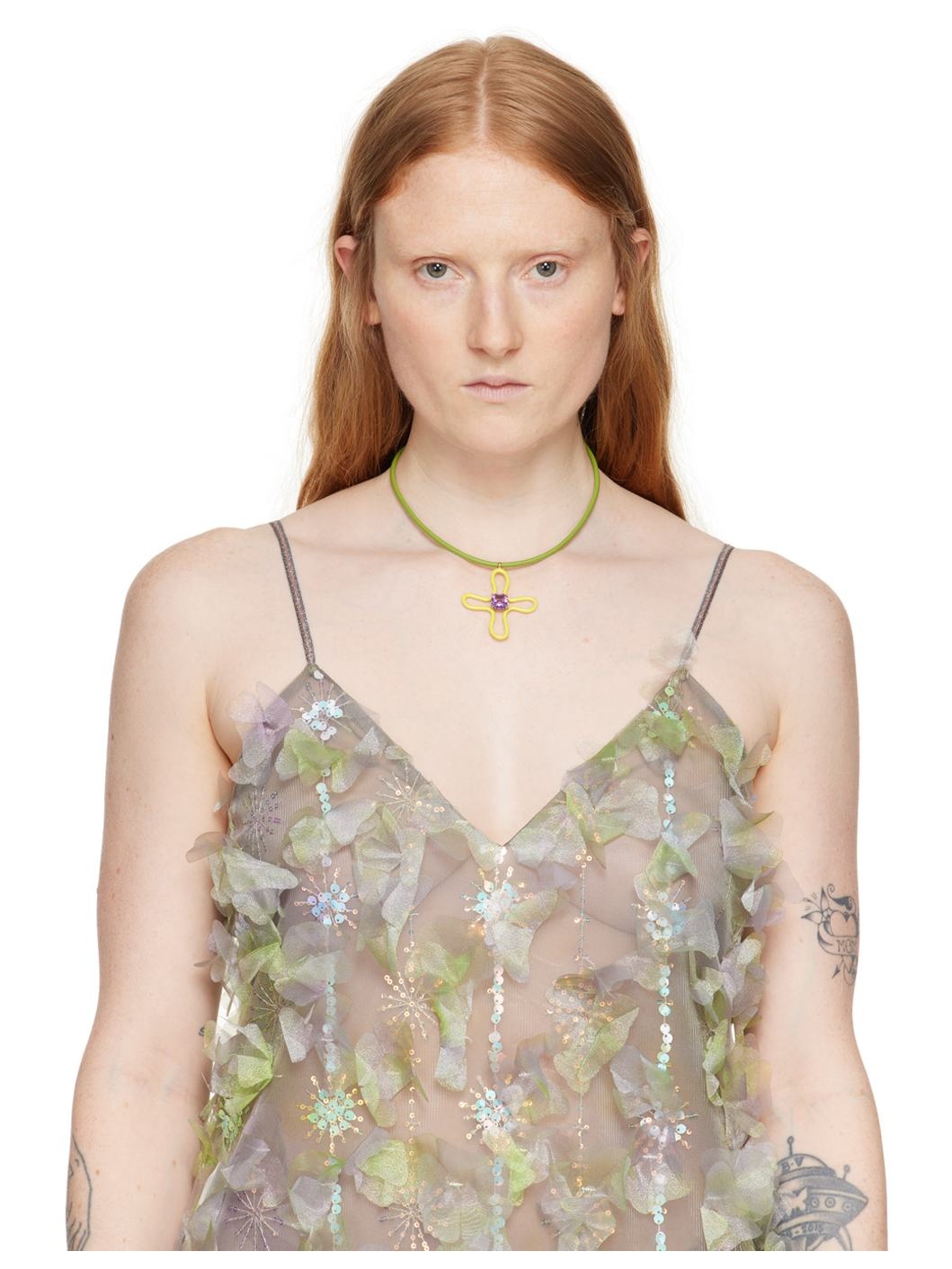 Yellow & Green Pop Choker & Lucky Flower Pendant Necklace - 2