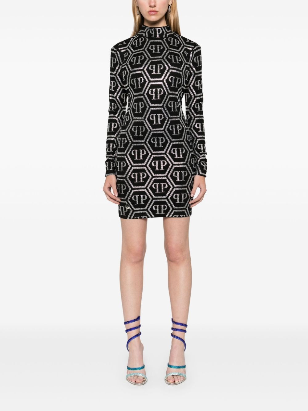 crystal-monogram mini dress - 2