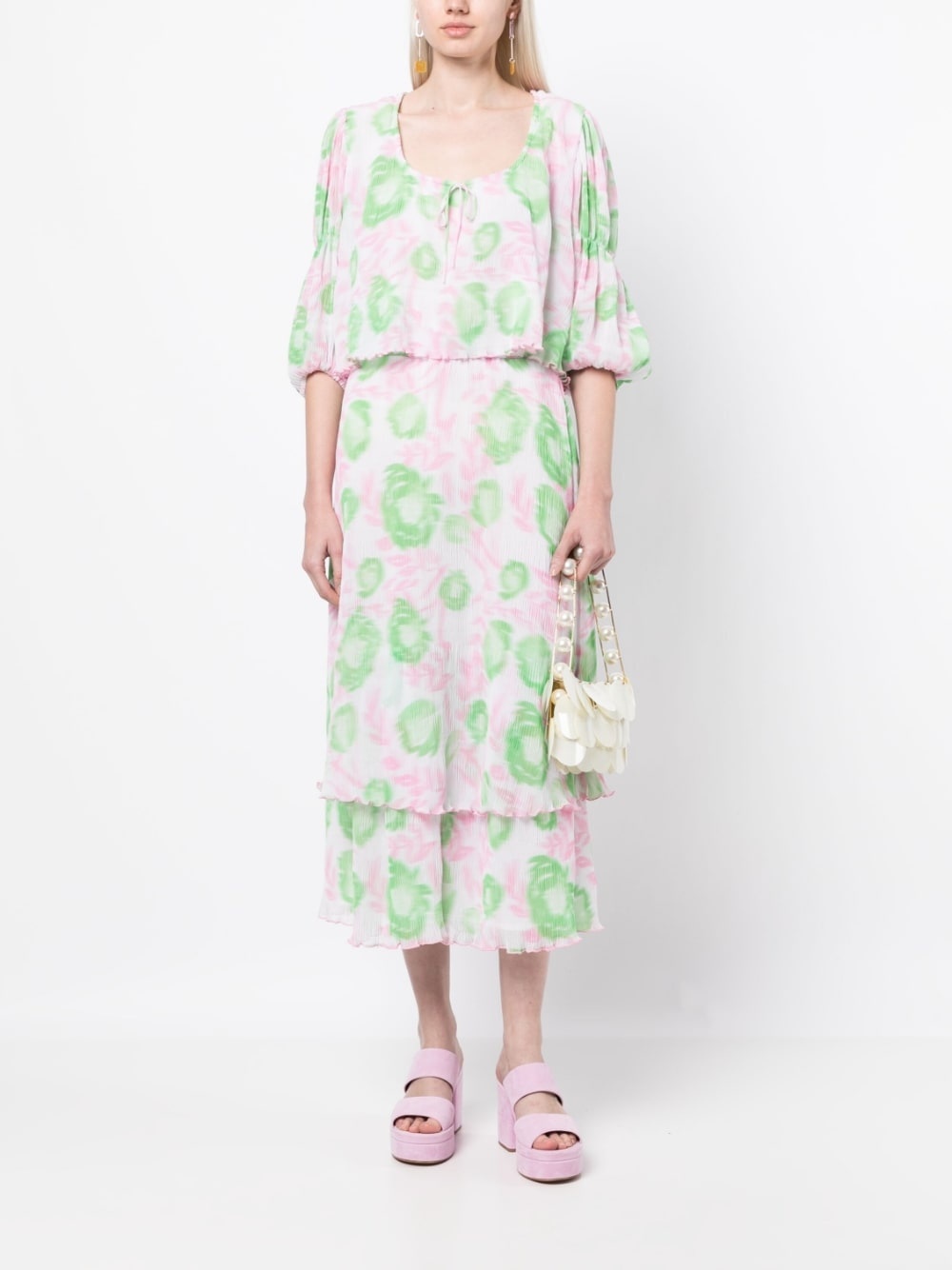 floral-print pleated georgette blouse - 2