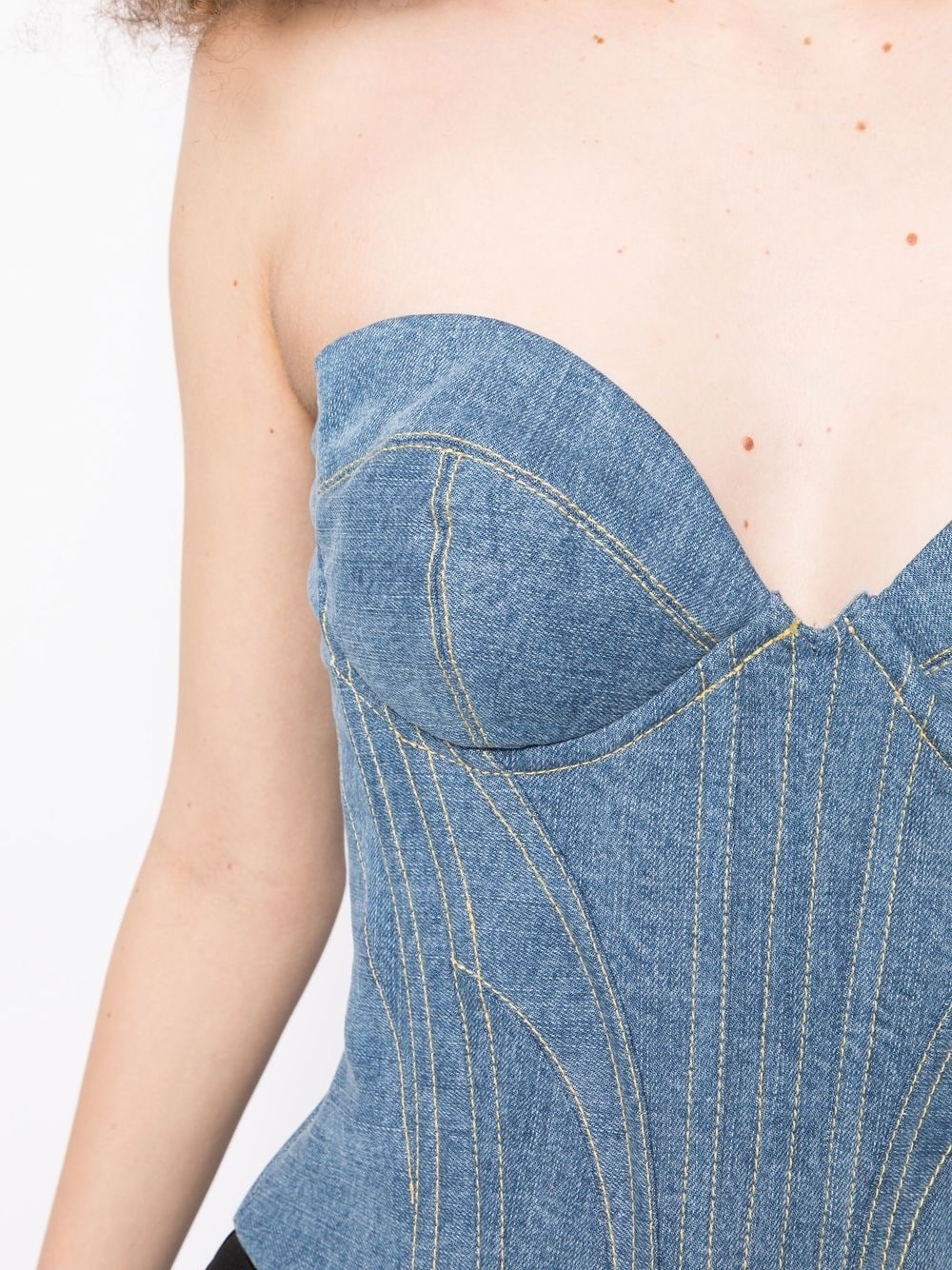 contrast-stitching denim bustier - 6