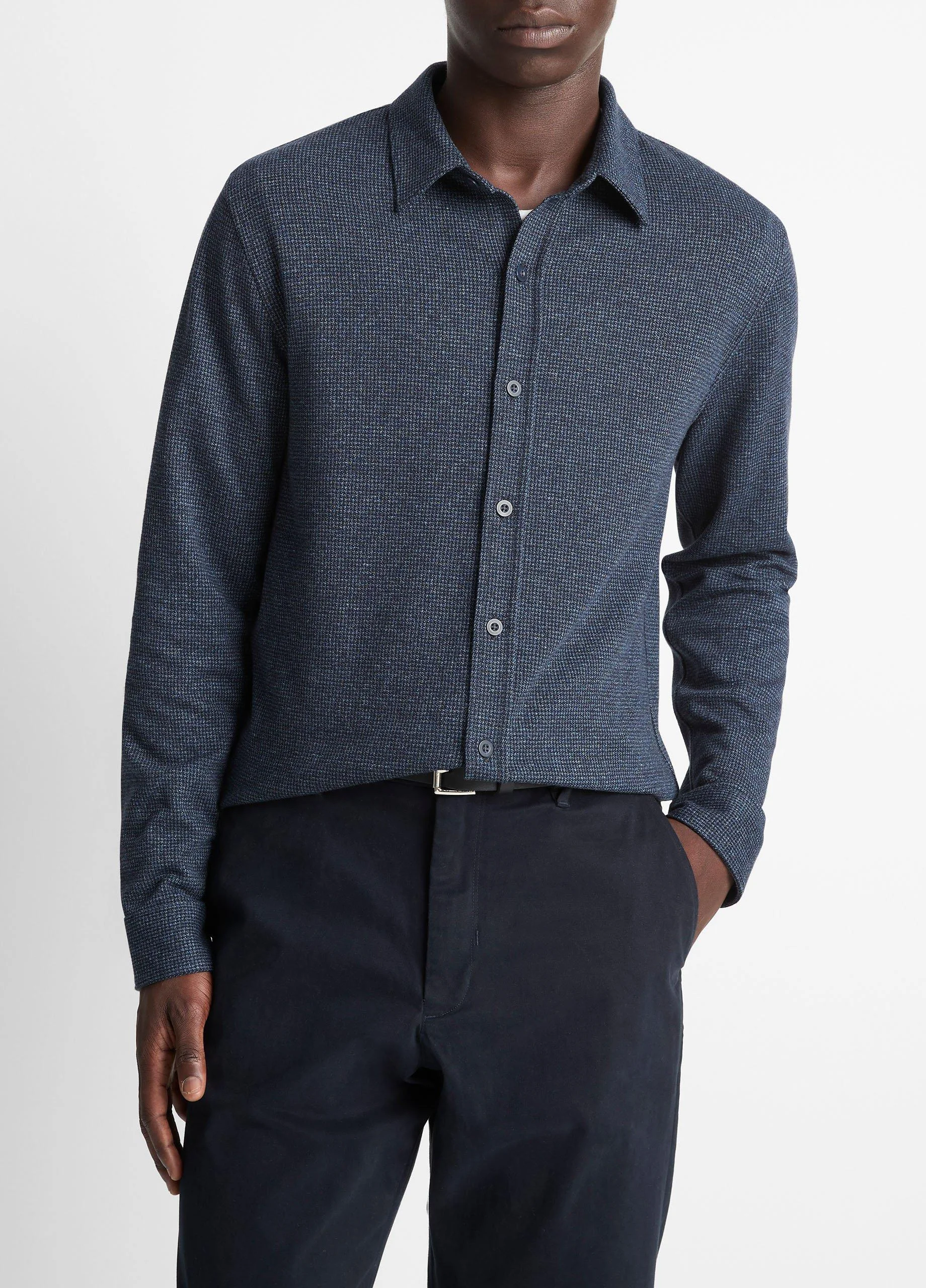 Houndstooth Cotton-Blend Button-Front Shirt - 1