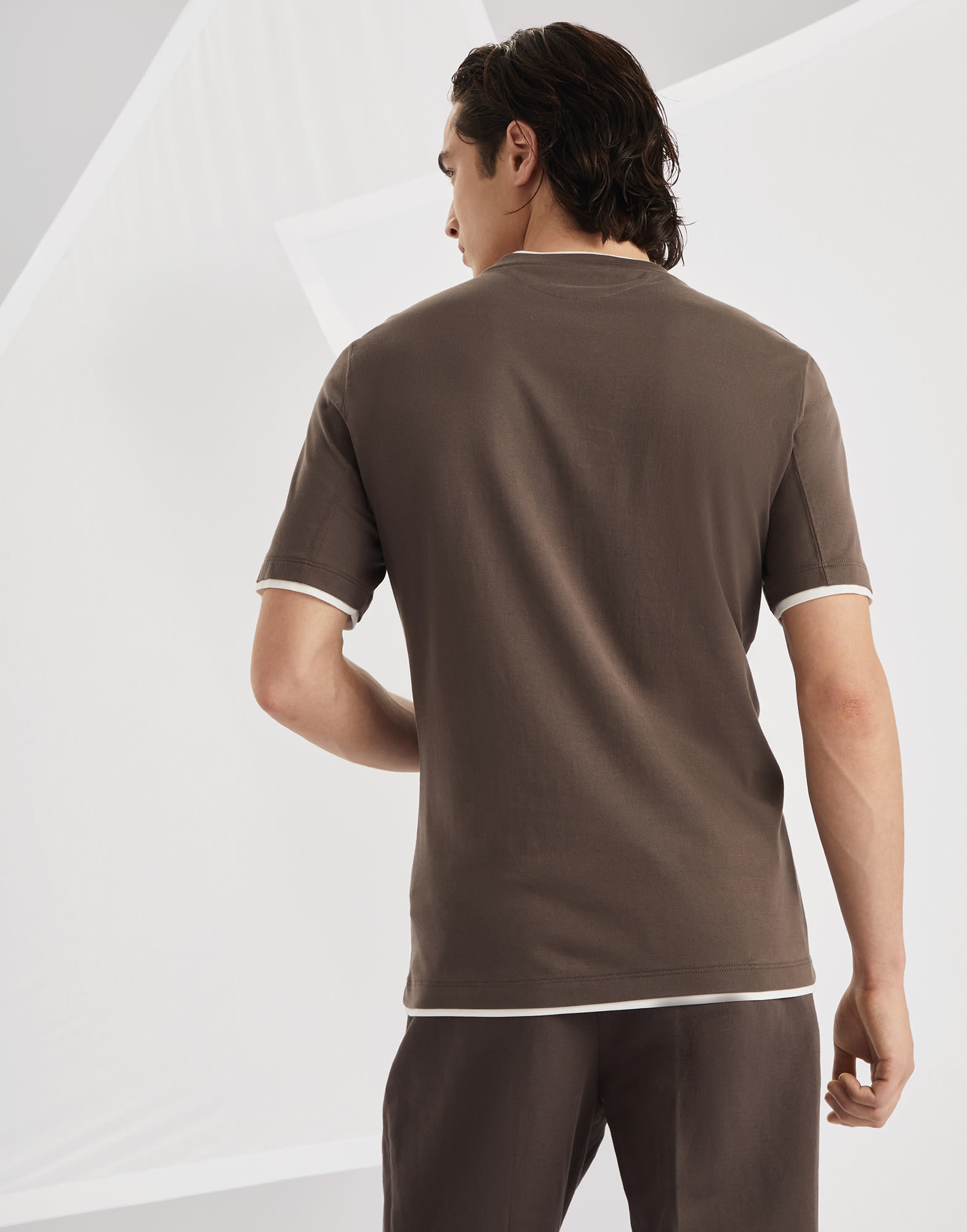 Cotton jersey crew neck T-shirt with faux-layering - 2