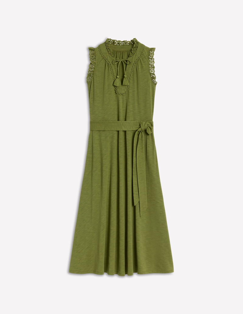Aria Broderie Trim Midi Dress-Deep Olive 1